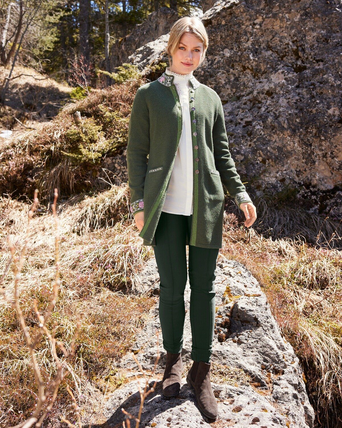 Reitmayer Strickjacke Lange Strickjacke mit Jacquard-Muster – Bild 4 von 4