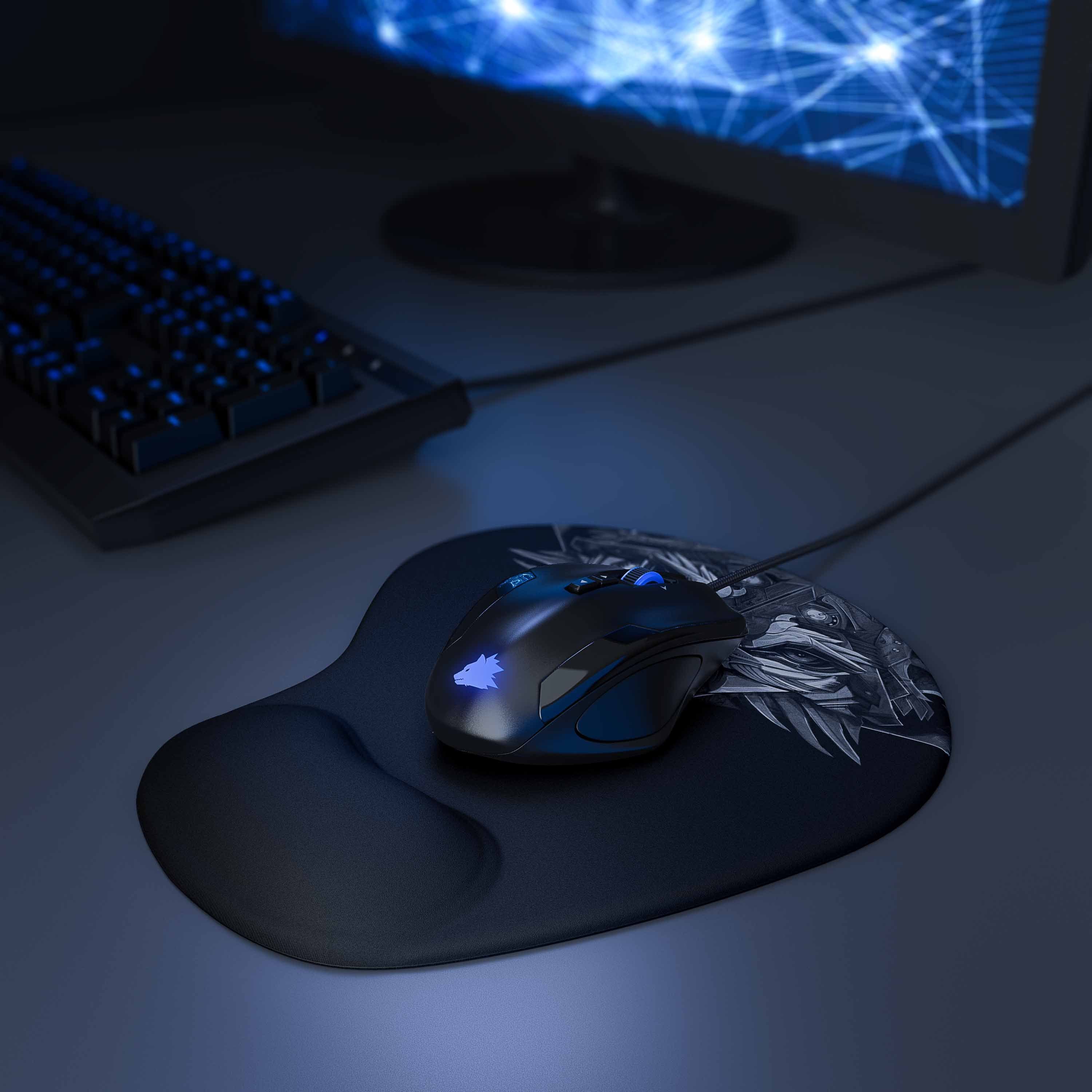 Titanwolf Gaming Mauspad Office Gel Mousepad mit ergonomischer Handgelenkauflage, Handballenauflage, Gelpolster ergonomisch, abwaschbar, schwarz