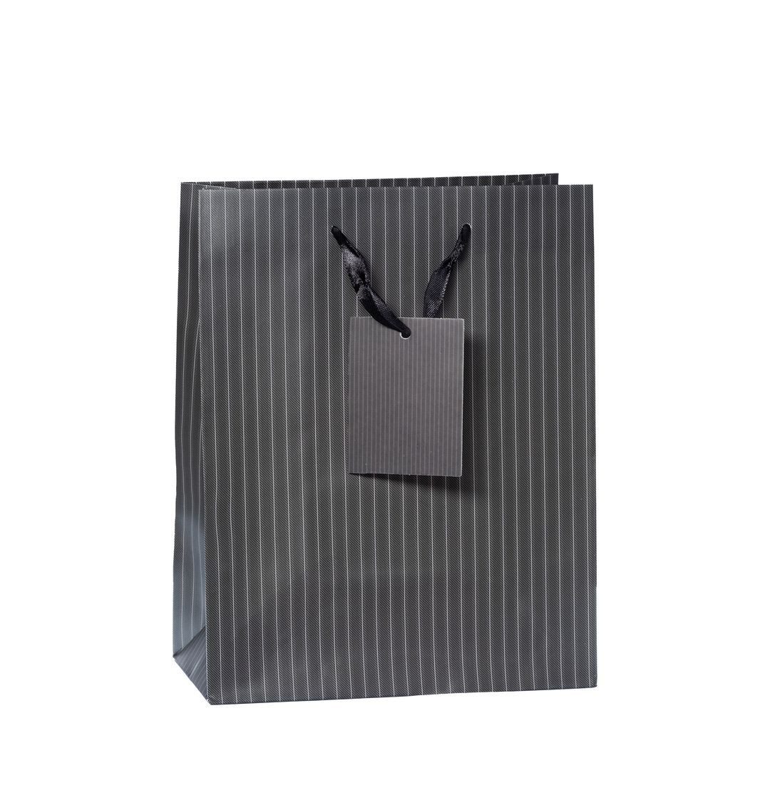 laro Geschenkbox Geschenktüten mit Henkel Medium Schwarz Gestreift 12-96stk (12 St)