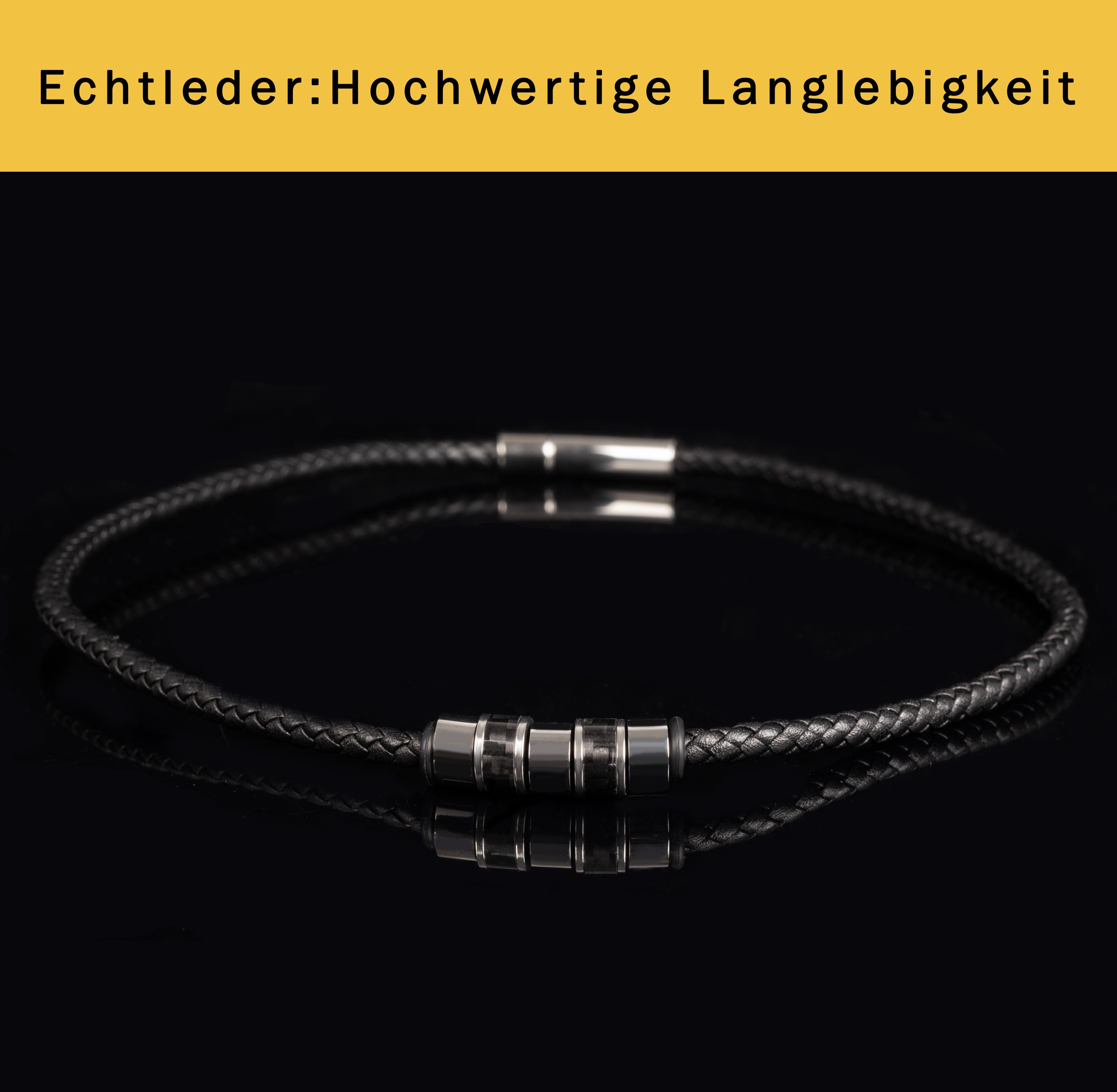 David Galvani Kette mit Anhänger mit in Herren Lederkette Beads, Handmade Silber Deutschland Schwarz Edelstahl