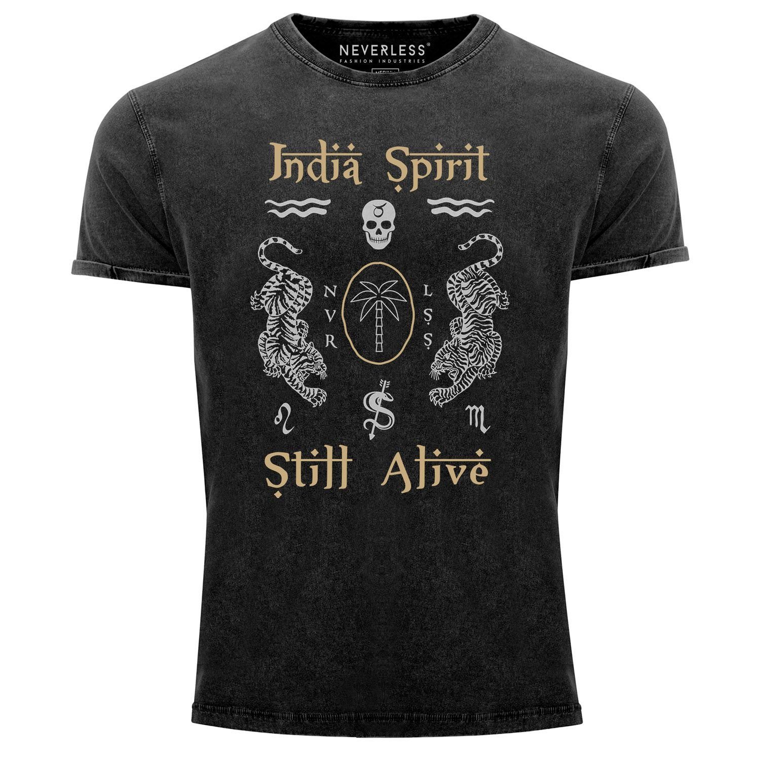 Print-Shirt Neverless® Herren T-Shirt Vintage Shirt Printshirt Tiger Motiv