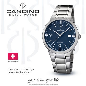 Candino Quarzuhr Candino Herren Uhr Analog C4510/2, Herren Armbanduhr rund, Edelstahlarmband silber, Luxus