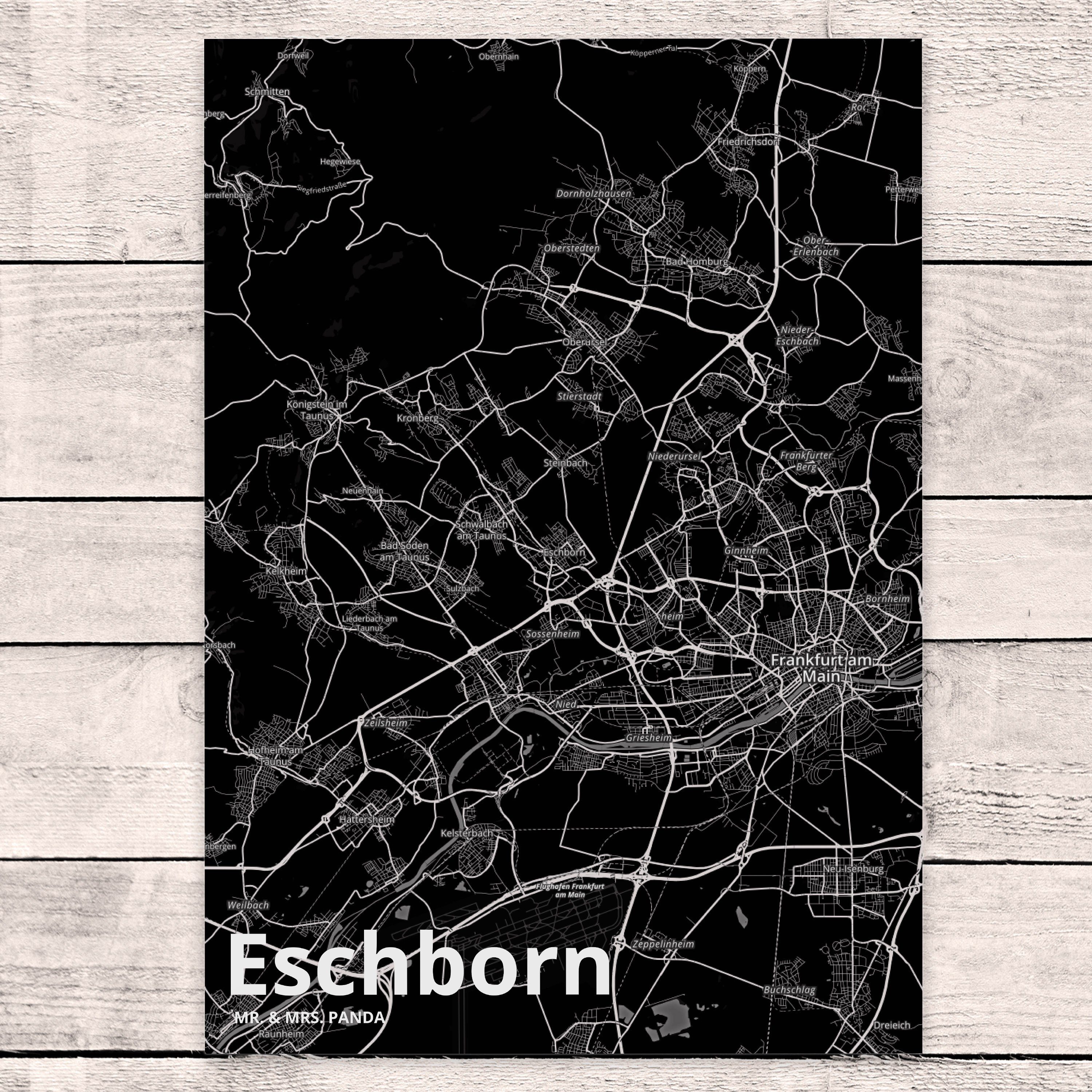 Landkarte Stadtplan, - Panda Karte Dorf Postkarte Mr. & Map Eschborn Mrs. Geburt Geschenk, Stadt