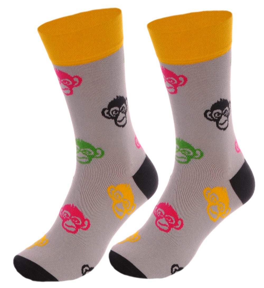 Martinex Шкарпетки Freizeitsocken Шкарпетки Шкарпетки lustige Strümpfe in Grau mit Affen Motiv elastisch, weich, 35 36 37 38 39 40 41 42 43 44 45 46
