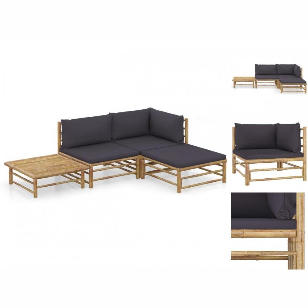 vidaXL GartenEssgruppe 4tlg Garten Lounge Set mit Dunkelgrauen Kissen