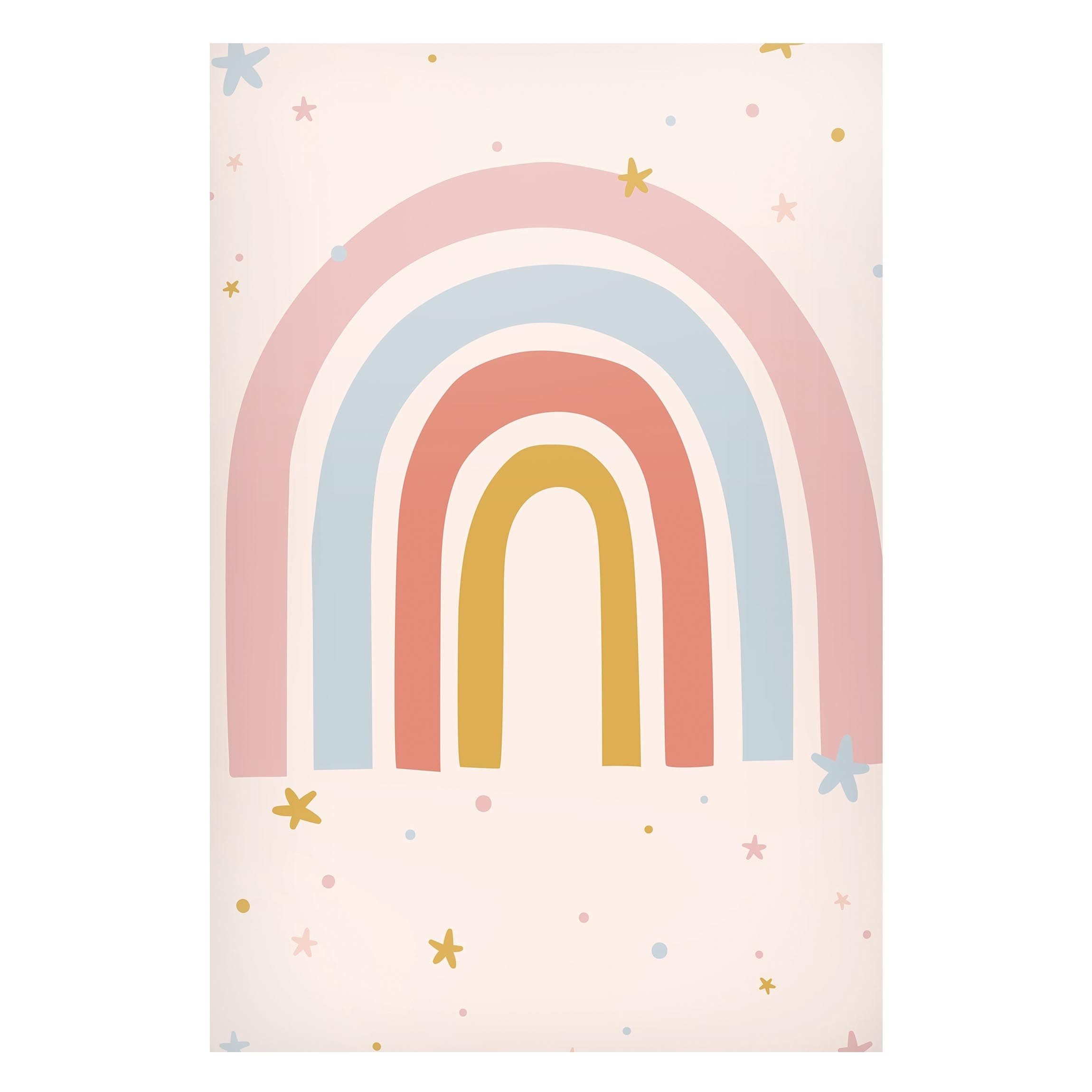 Bilderdepot24 Magnettafel Kinder pastell Großer Regenbogen mit Sternen und Pünktchen, (1-tlg., Magnetboard Pinnwand für die Wand - metallische Tafel für Magnete), Magnetwand groß mit Motiv Kinderzimmer Memoboard magnetisch Hochformat