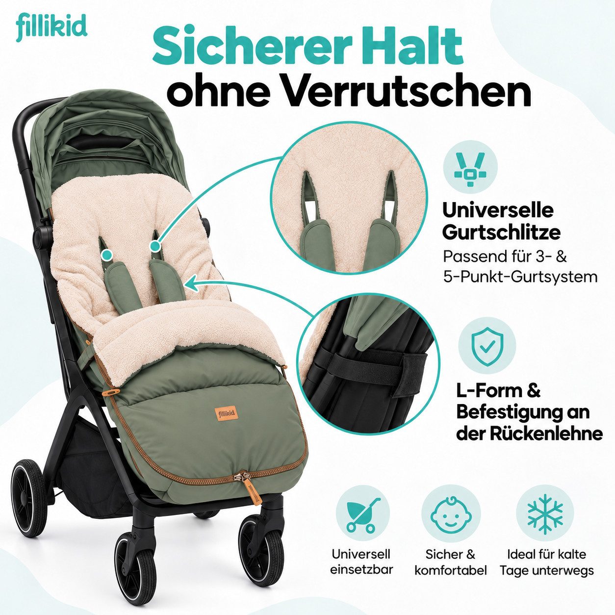 Fillikid Fußsack Winterfußsack Kinley Exklusiv, warmer Winterfußsack waschbar mit Rundum Reißverschluss und – Bild 5 von 5
