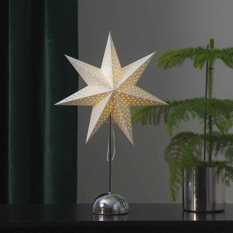 STAR TRADING LED Stern LED Papierstern Weihnacht Leuchtstern stehend 46 LED Timer silber weiß, LED Classic, warmweiß (2100K bis 3000K)