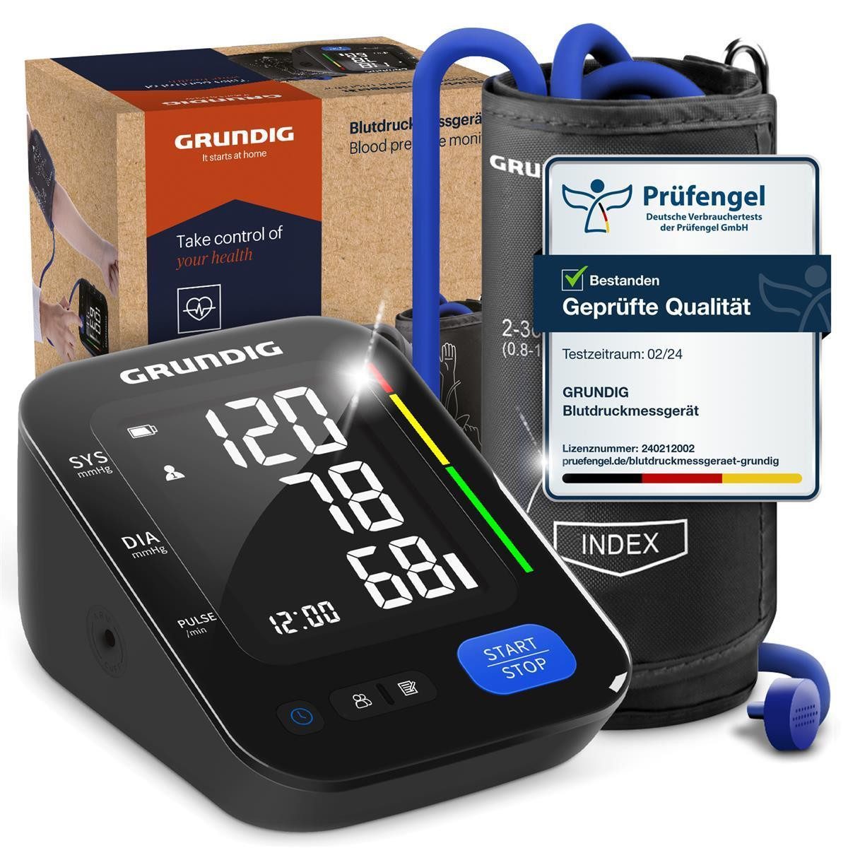Grundig Blutdruckmessgerät Blutdruckmessgerät hochpräzise einfache Bedienung Oberarm, hochpräzise, einfachste Bedienung, perfekt ablesbar