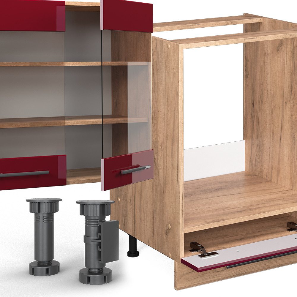 Front: Bordeaux Hochglanz | Arbeitsplatte: Ohne Arbeitsplatte