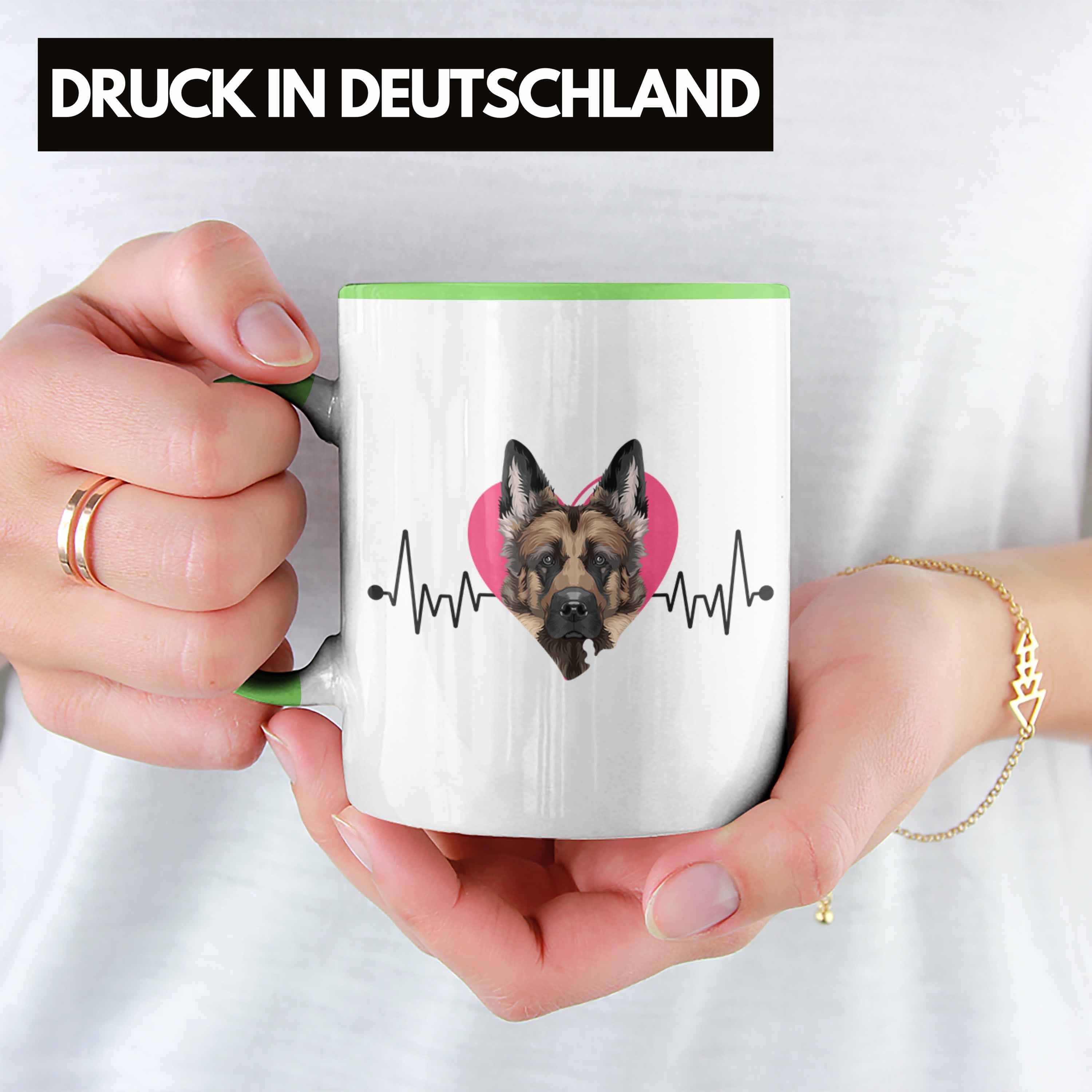 Trendation Tasse Schäferhund Besitzer Tasse Grün Geschenkidee Herzs Geschenk Spruch Lustiger