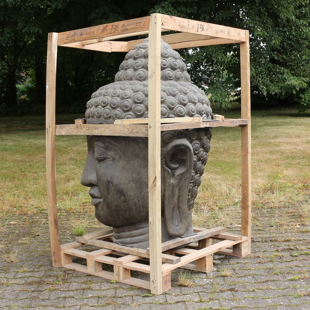 Oriental Galerie Dekofigur Buddha Kopf Figur Gartenfigur aus Lavastein Schwarz 120 cm (1 St), Frostsicher für Innen und Außen