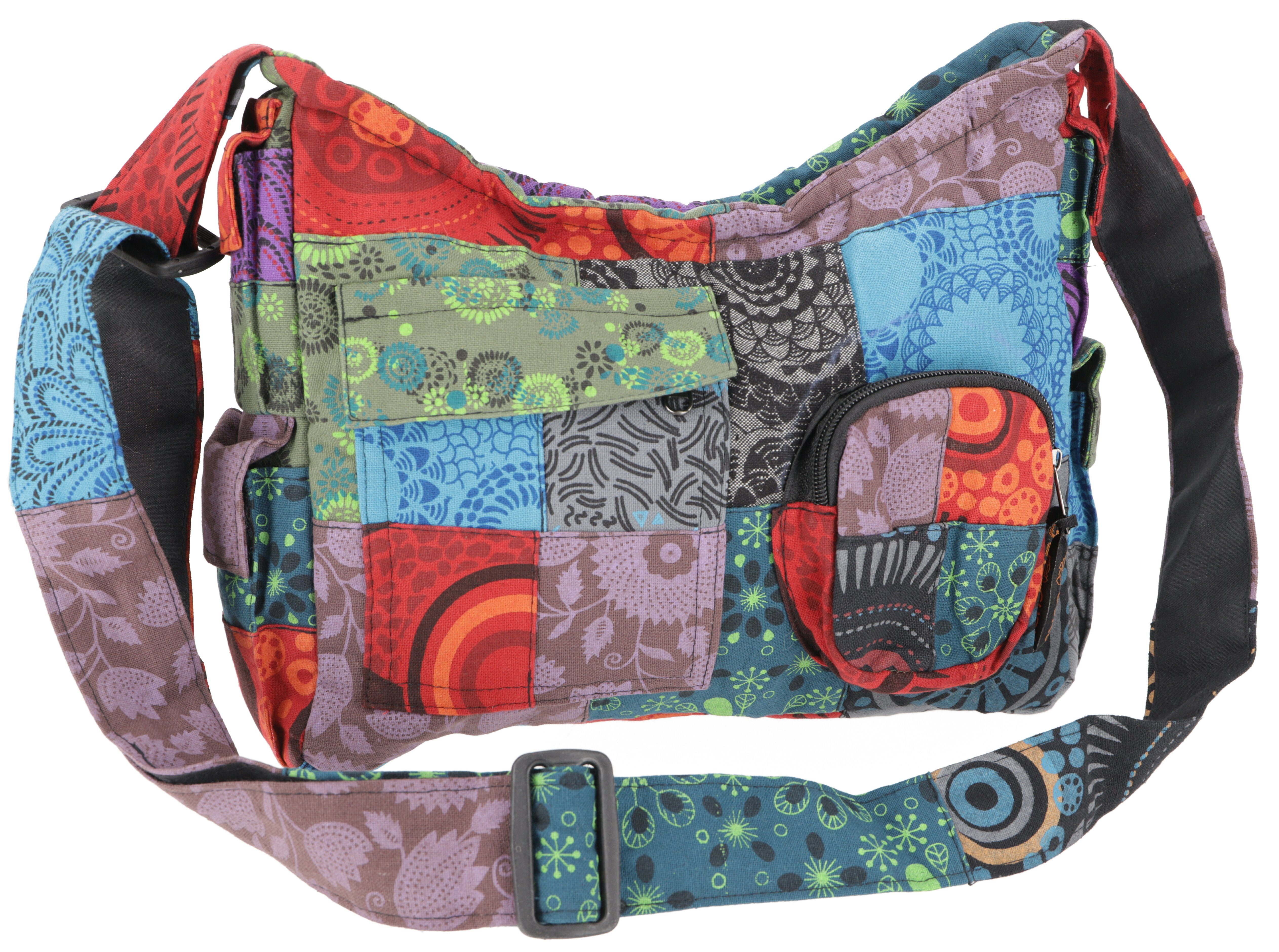 Guru-Shop Schultertasche Ethno Schultertasche, große Patchwork..
