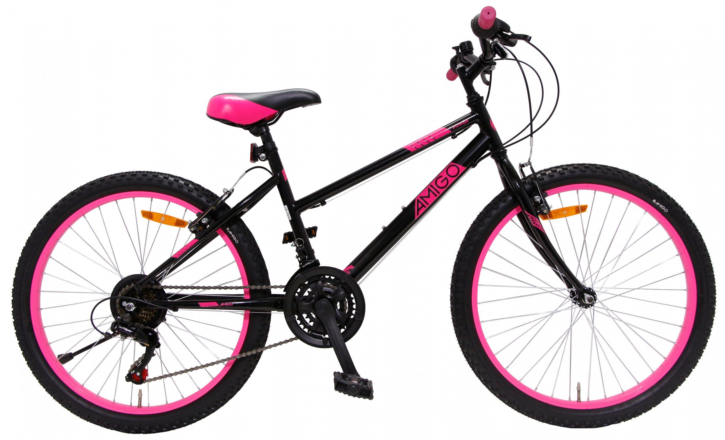 Sport Mountainbikes AMIGO Mountainbike Mädchenfahrrad Schwarz/ Pink • Kinderfahrrad 24 / 26 Zoll, 18 Gang Shimano