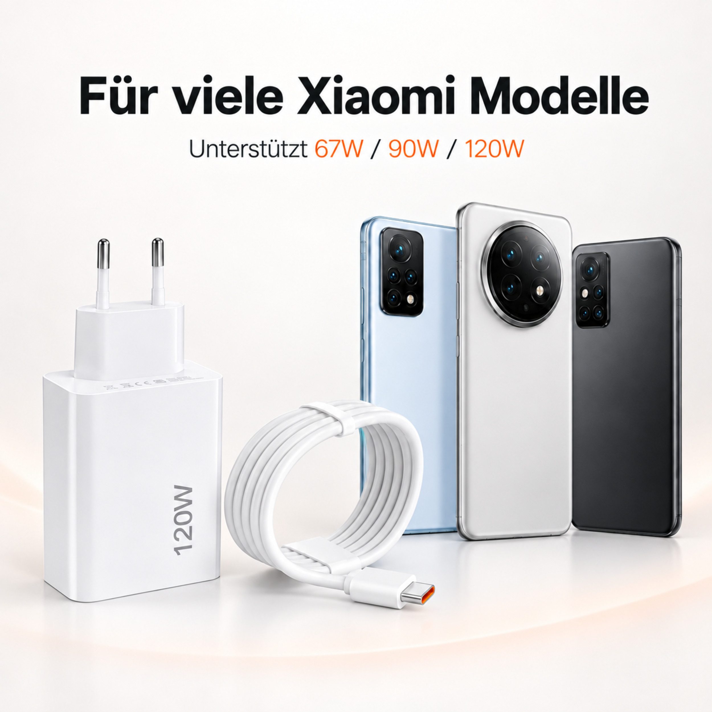 PlugUp 120W Hyper Charger Xiaomi USB-C Ladegerät 67W/90W/120W Smartphone-Ladegerät (6000 mA, Set, Inkl. 1m 6A USB-A auf USB-C Ladekabel, HyperCharger für Xiaomi – Bild 3 von 5