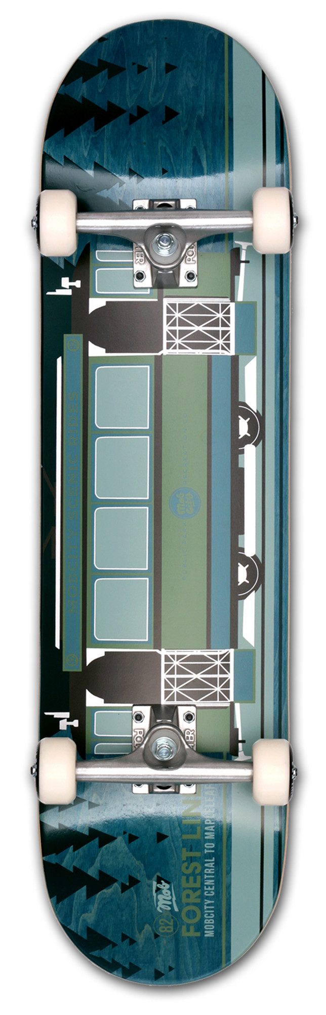 Mob Skateboards Skateboard Forest 8.25 Complete - Komplettboard 32 x 8.25 Zoll (fertig montiert -, 1-St., Waggon im Wald - Blau-Grün), Holzboard aus Ahornholz - Skateboard für Jugendliche, Erwachsene