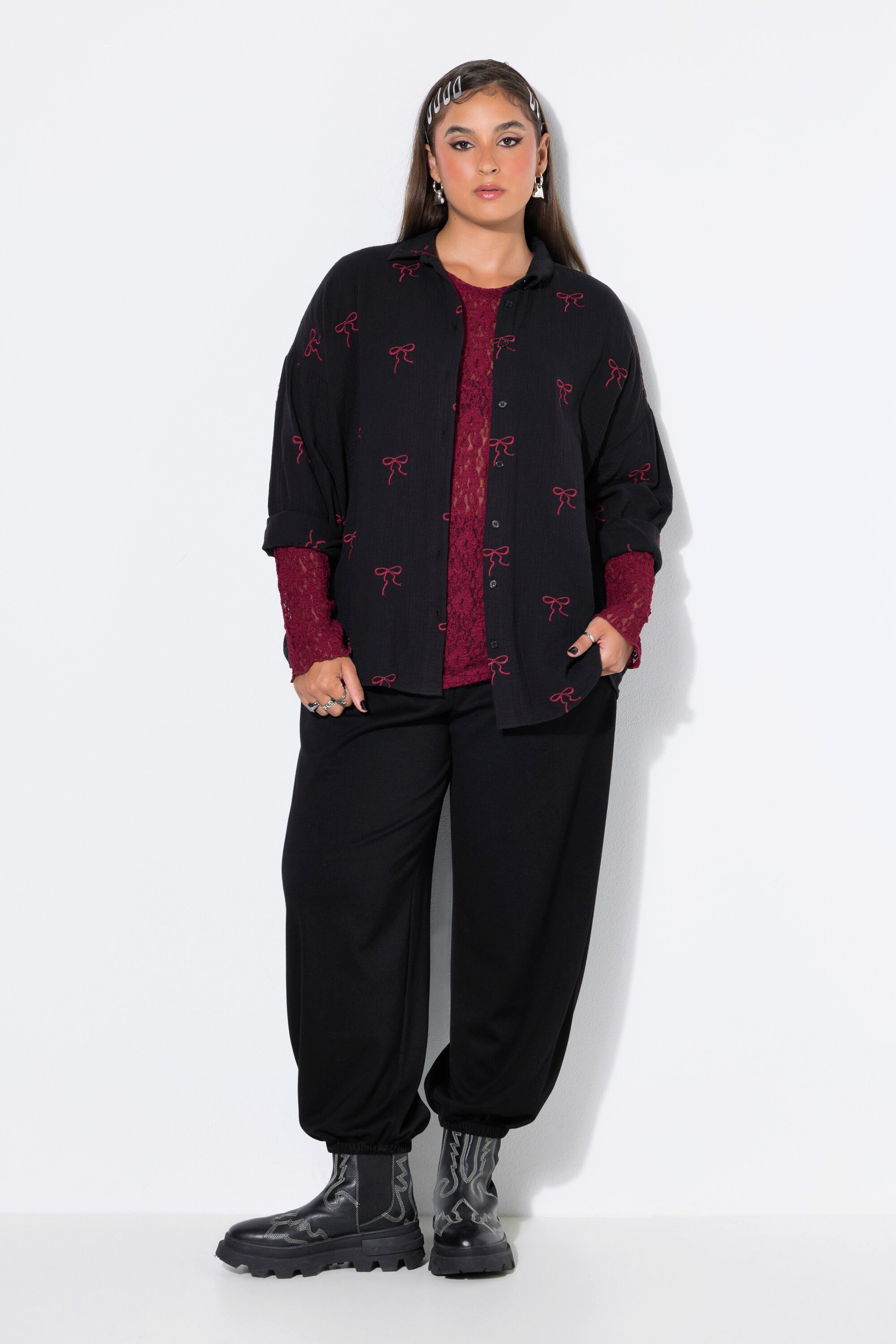 Studio Untold Hemdbluse Hemdbluse oversized Musselin Stick-Schleifen