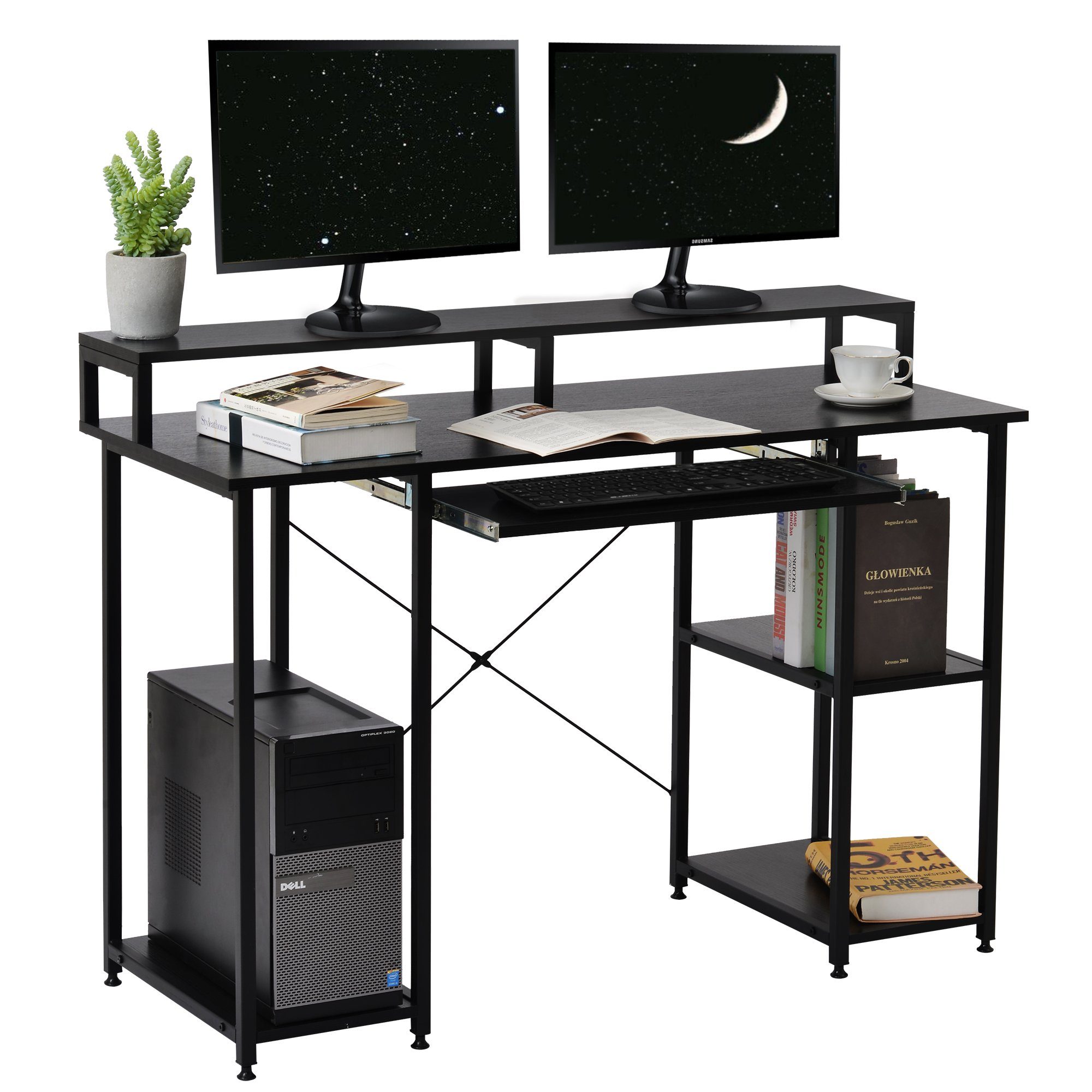 en.casa Schreibtisch 60x40x75cm Schwarz Rollbar Computertisch Bürotisch Tisch 
