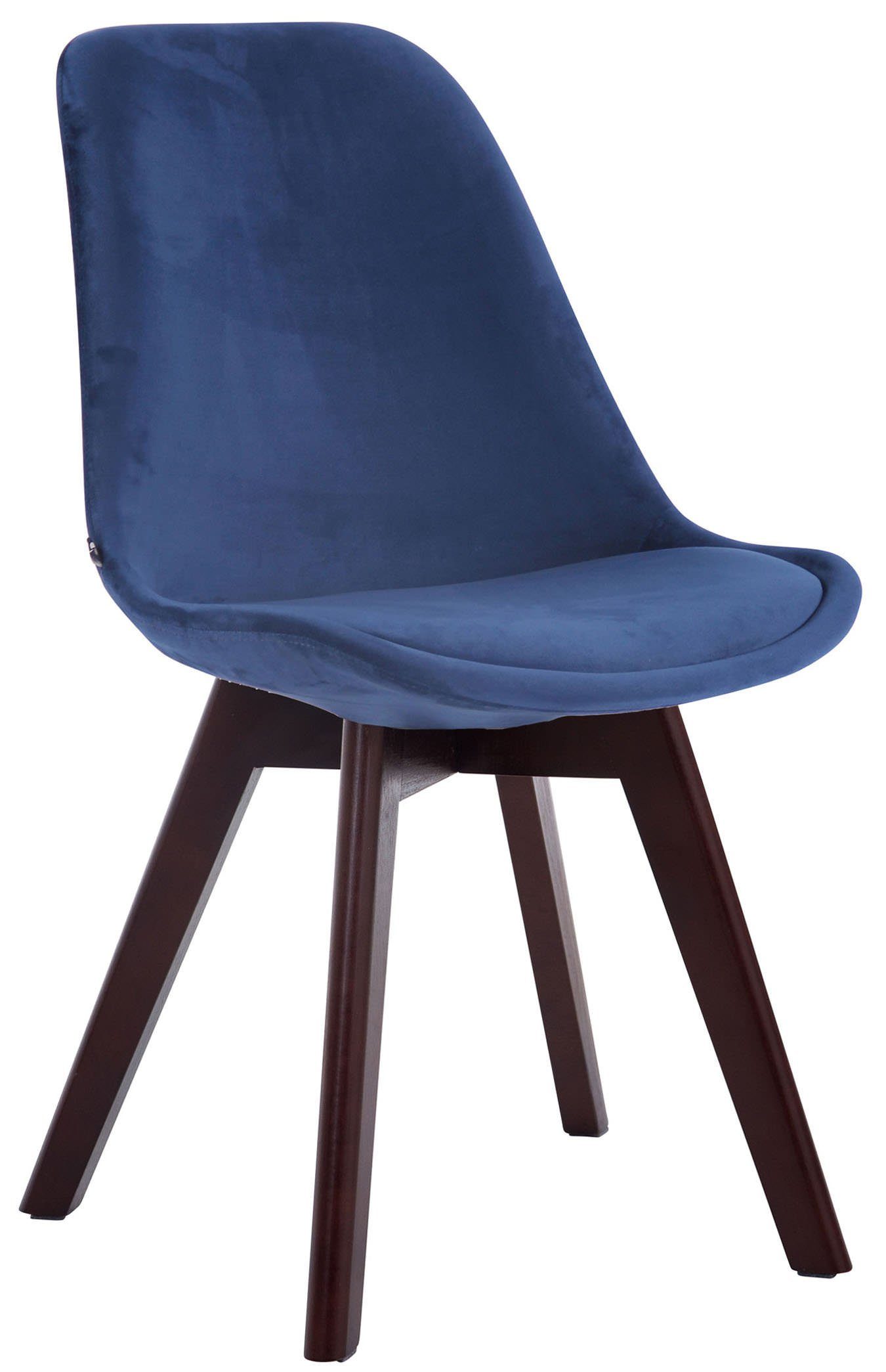 TPFLiving Besucherstuhl Bornova Two mit hochwertig gepolsterter Sitzfläche - Konferenzstuhl (Küchenstuhl - Esszimmerstuhl - Wohnzimmerstuhl), Gestell: Buchenholz Walnuss - Sitzfläche: Samt blau