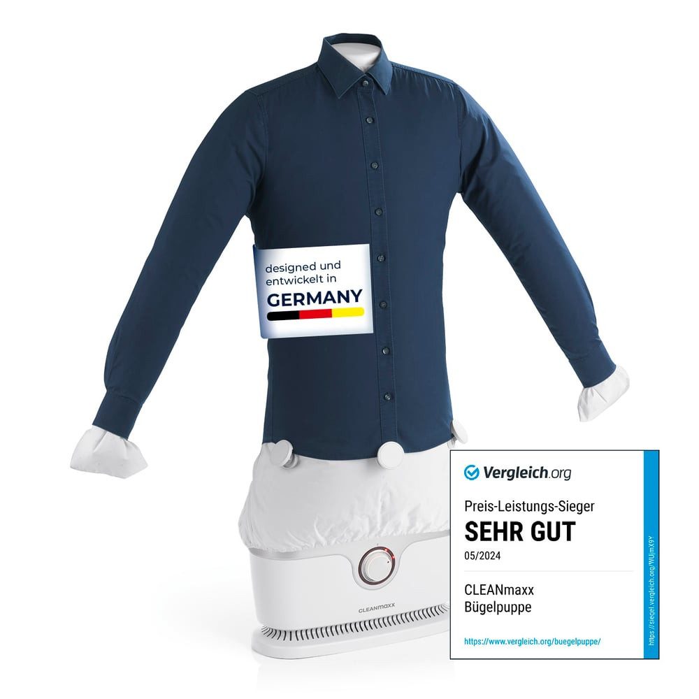 CLEANmaxx Bügelsystem PRO, automatischer Hemdenbügler für Oberbekleidung, 1800 W, Bügler für Hemden Blusen, Trocknen und in Minuten knitterfrei