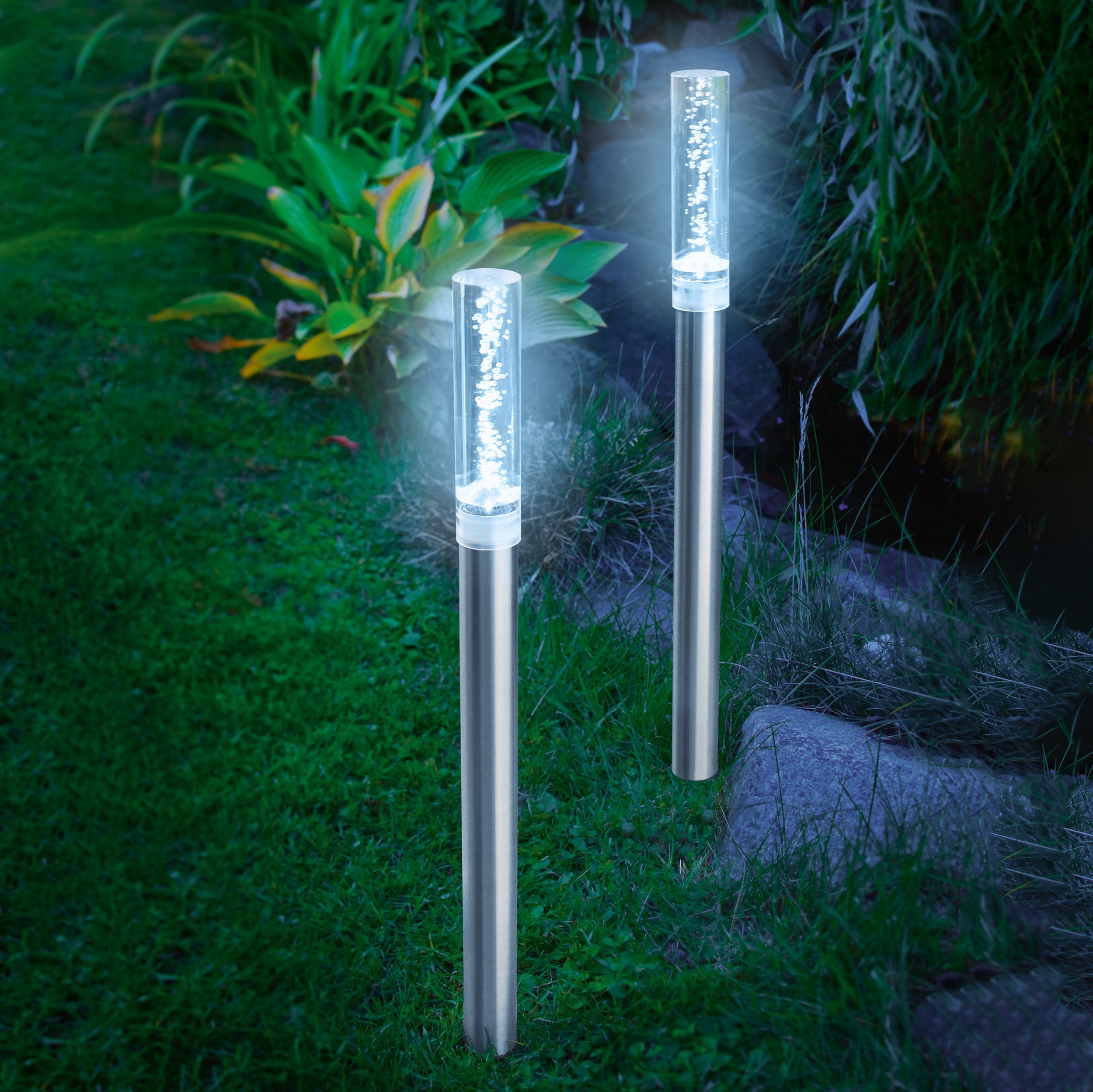 esotec LED Solarleuchte 2er Steckleuchtenset TWINS mit Luftblasen H50cm 6500K kaltweiß 102064