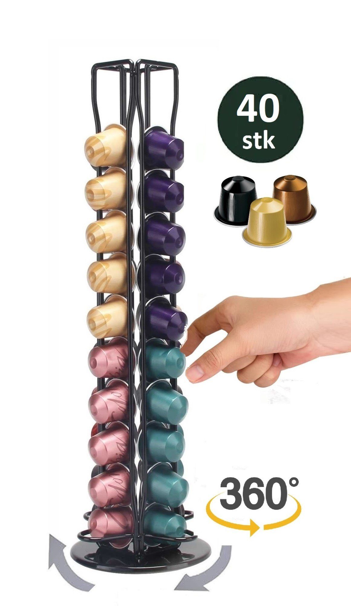 Cheffinger Kapselhalter Kaffeekapsel Ständer drehbar für 40 Kapseln kompitabel mit Nespresso