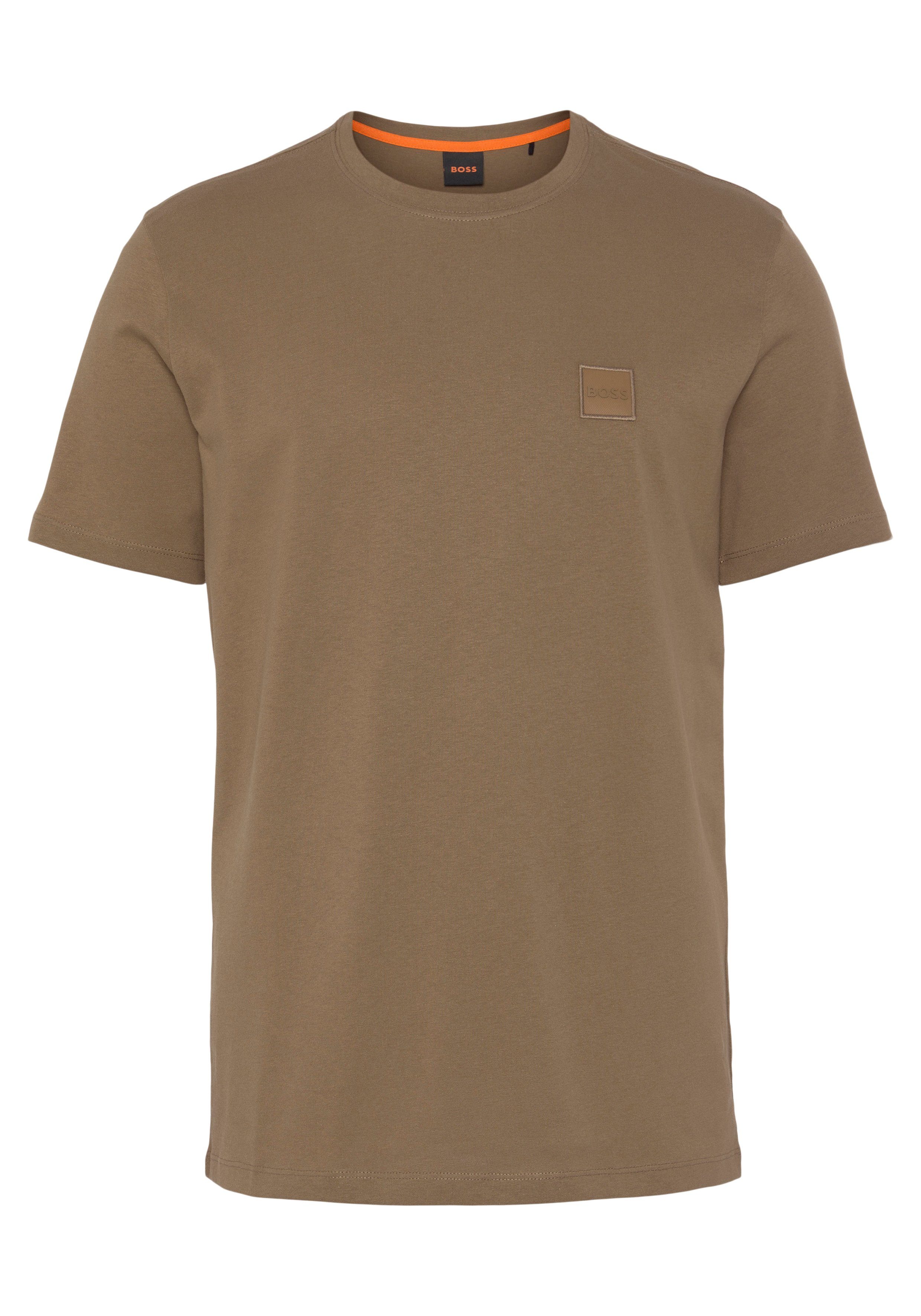 BOSS ORANGE T-Shirt mit BOSS-Stickerei auf der Brust open beige