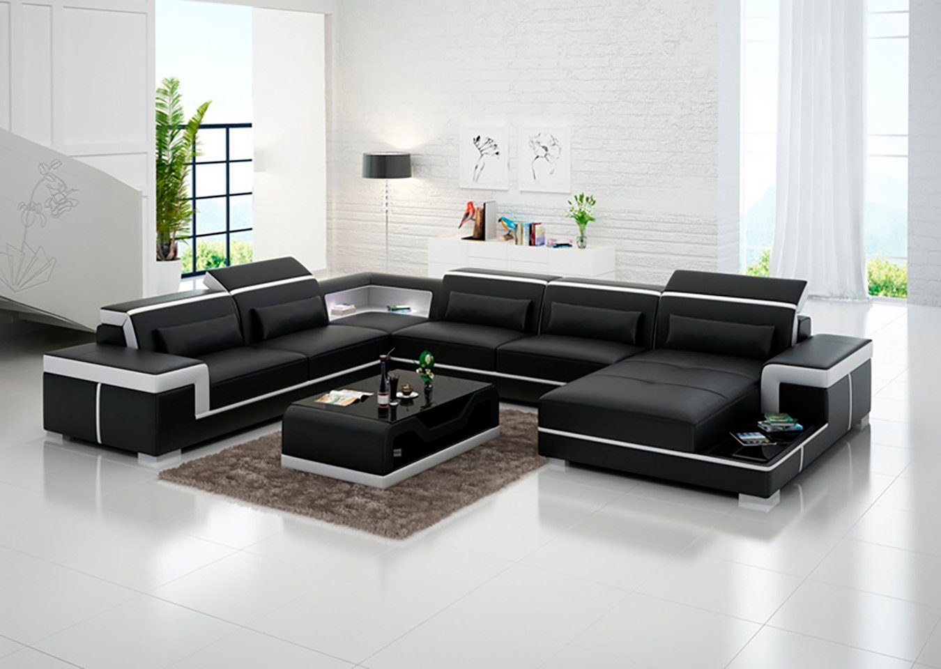 Sofas Ecke Couchen Eck Wohn Ecksofa, Sitz Form Sofa Polster Couch JVmoebel U XXL Leder