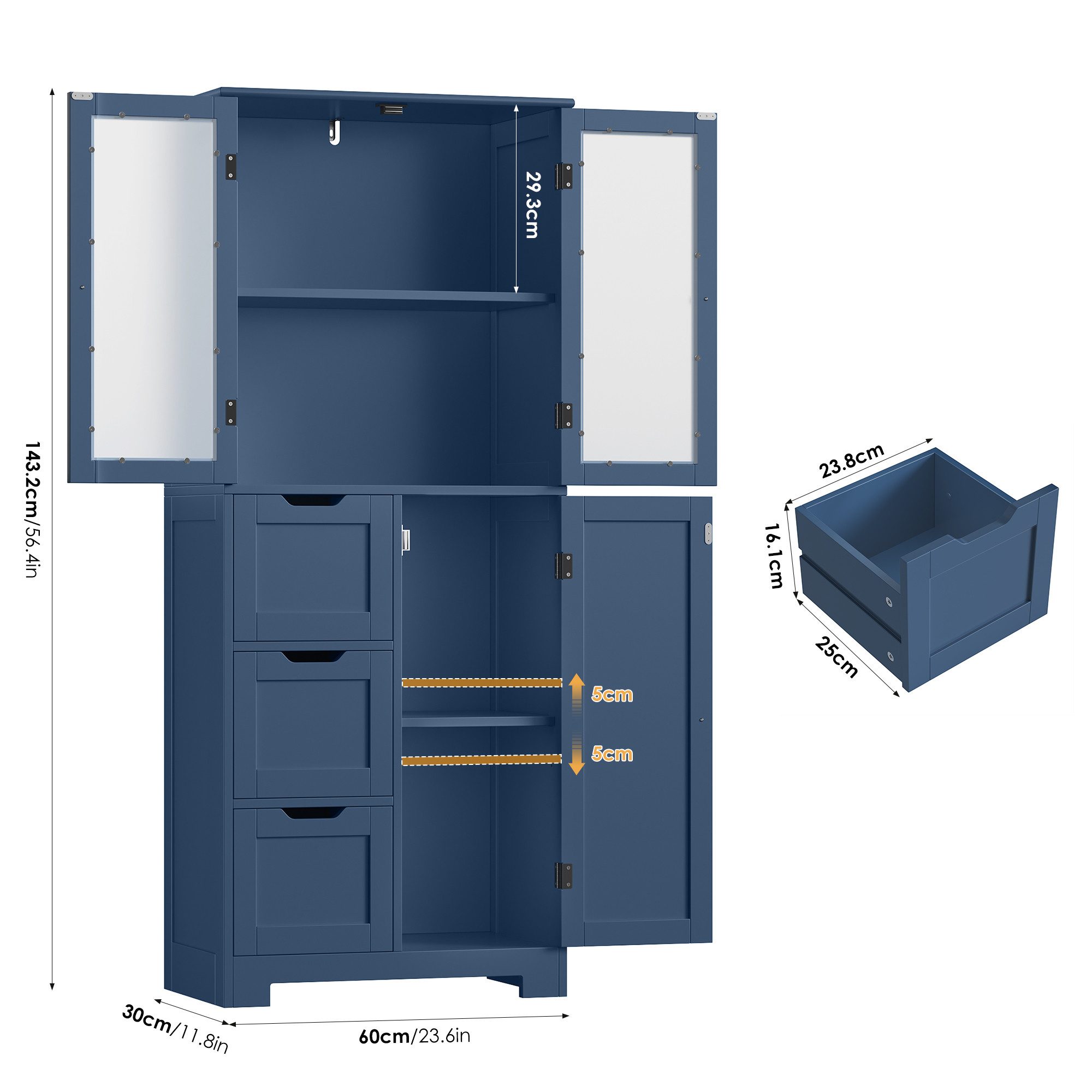 HOMECHO Hochschrank Badezimmerschrank mit 3 Türen und 3 Schubladen günstig online kaufen