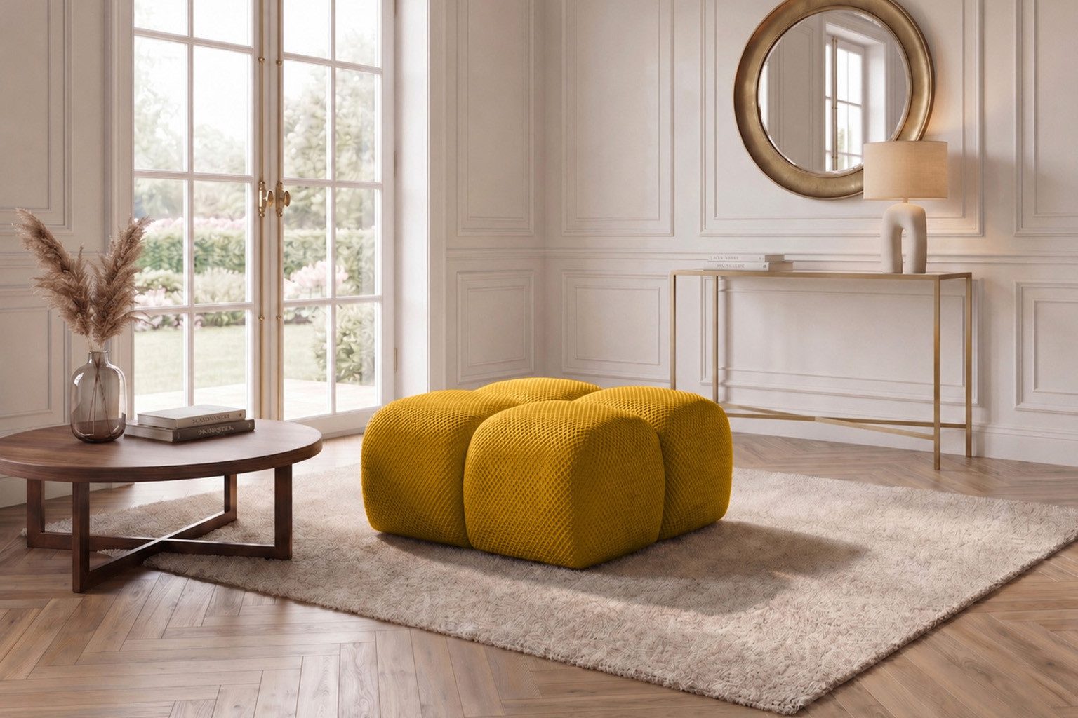 Kaiser Möbel Hocker Pouf für das Wohnzimmer, Stoff Sonic 3D, AVERRO (Pouf), Bubble-Design,Premium-Optik,kombinierbar mit AVERRO-Kollektion