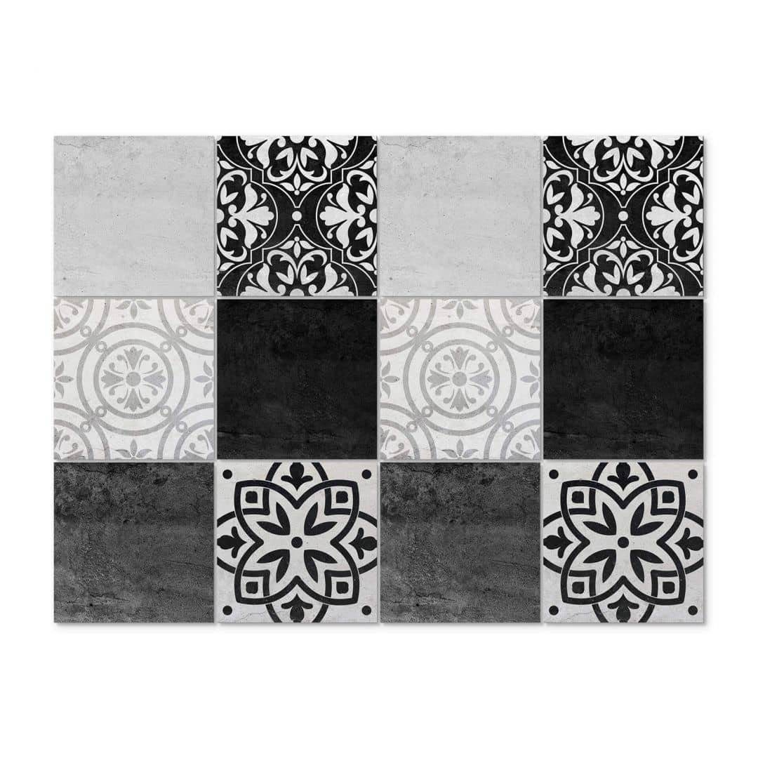 K&L Wall Art Fliesenaufkleber selbstklebend Klebefliese Sticker Beton Optik Ornamente 12Stk