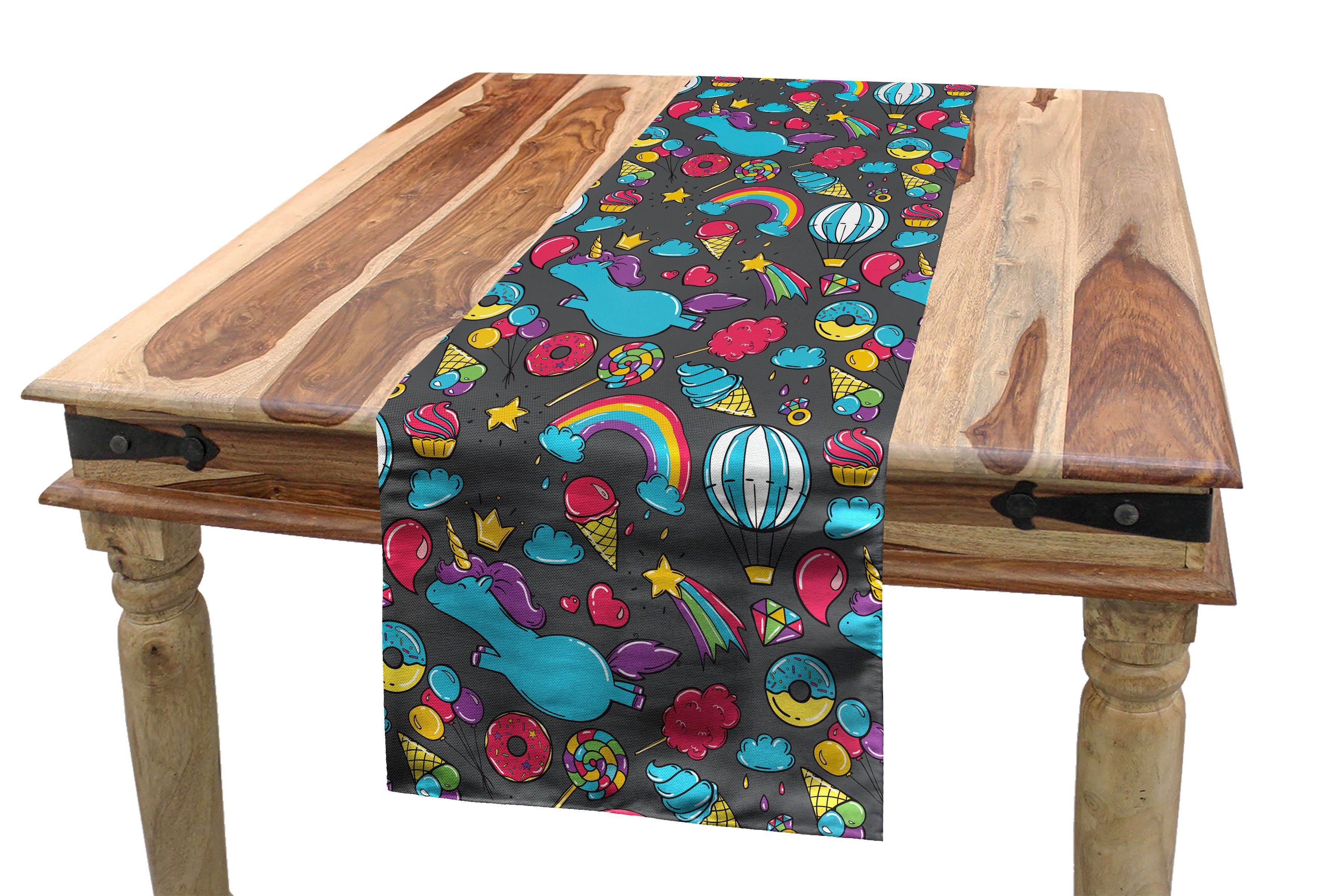 Dekorativer Tischläufer Esszimmer Cartoon Tischläufer, Einhorn Küche Unicorns Abakuhaus Rechteckiger Rainbows