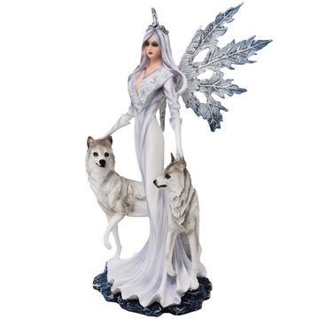 MystiCalls Dekofigur Winterelfe mit zwei Wölfen - Fairy Elfe Wolf Figur, Sammelfigur Elfenfigur Sammlerfigur Dekofigur Dekorationsobjekt