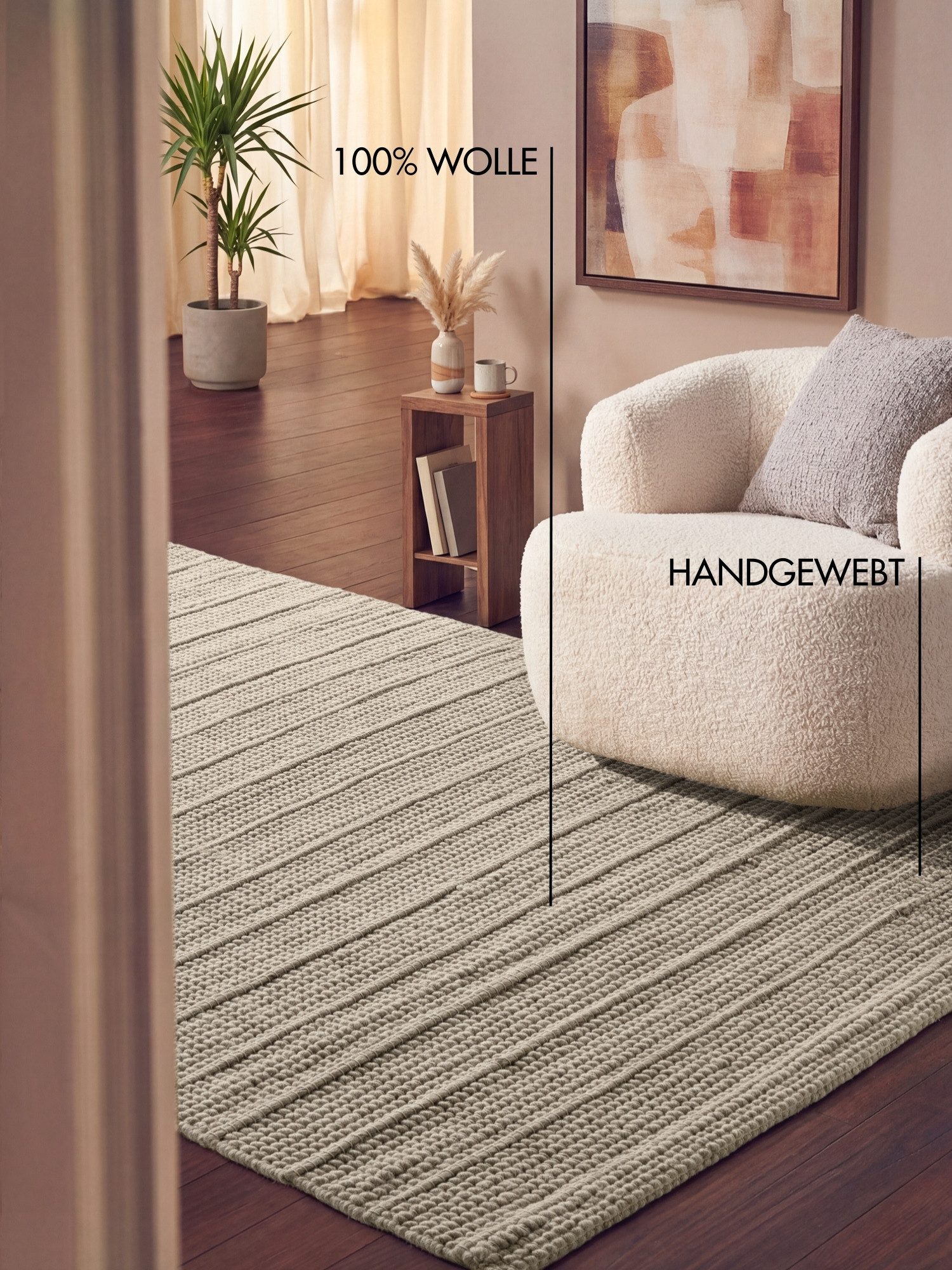 Ted Baker Wollteppich Parker, auch als Läufer, rechteckig, Höhe: 7 mm, Wolle, Natur, handgewebt, Wohnzimmer, Schlafzimmer, Boho, Skandi