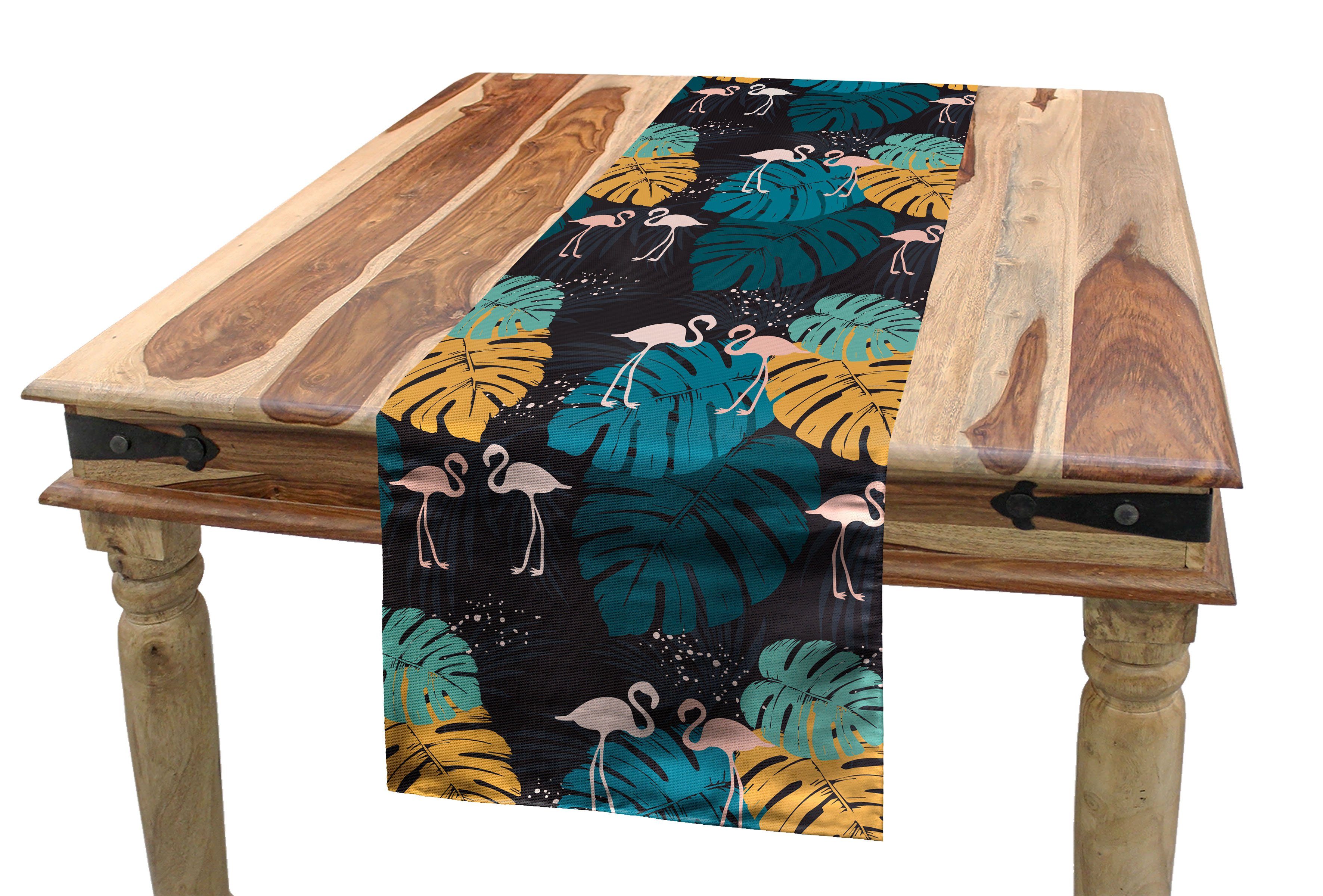 Abakuhaus Tischläufer Esszimmer Küche Rechteckiger Dekorativer Tischläufer, Safari Flamingos Tropic Monstera