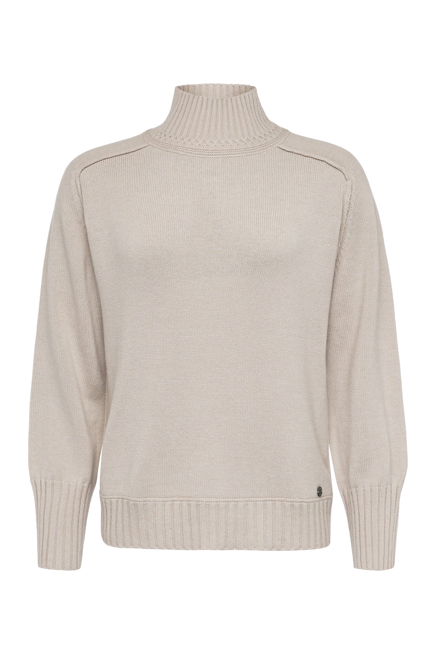 Zaubermond Strickpullover Damen Taillierter Pullover mit hohem Stehkragen und Raglan Beige