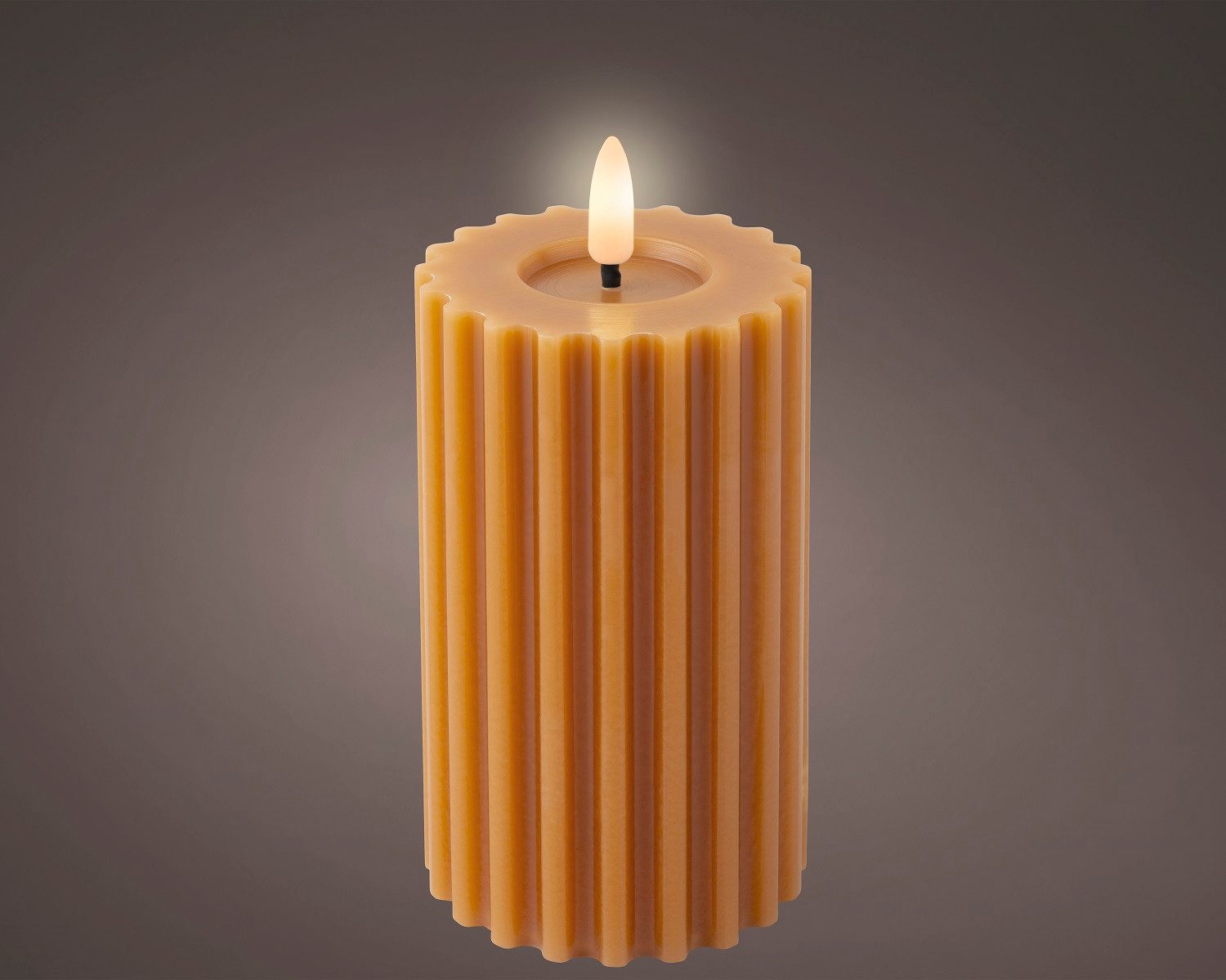 LED-Christbaumkerzen Lumineo LED Wachskerze Orange 14,8 x 7,5 cm, geriffelt, 6h-Timer