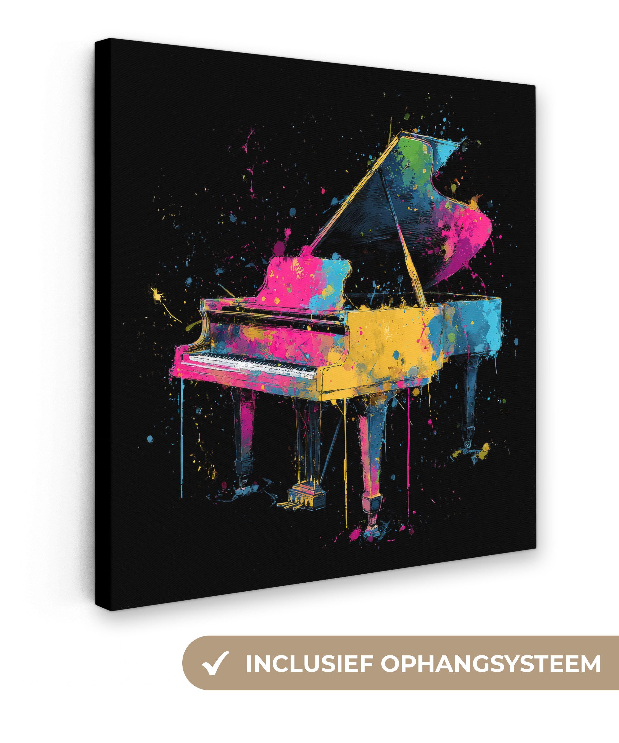 OneMillionCanvasses® Leinwandbild Klavier - Farbenfroh - Farbe - Modern, Fotodruck (1 St), Wandbild, Deko Schlafzimmer Wohnzimmer Flur 20x20 cm