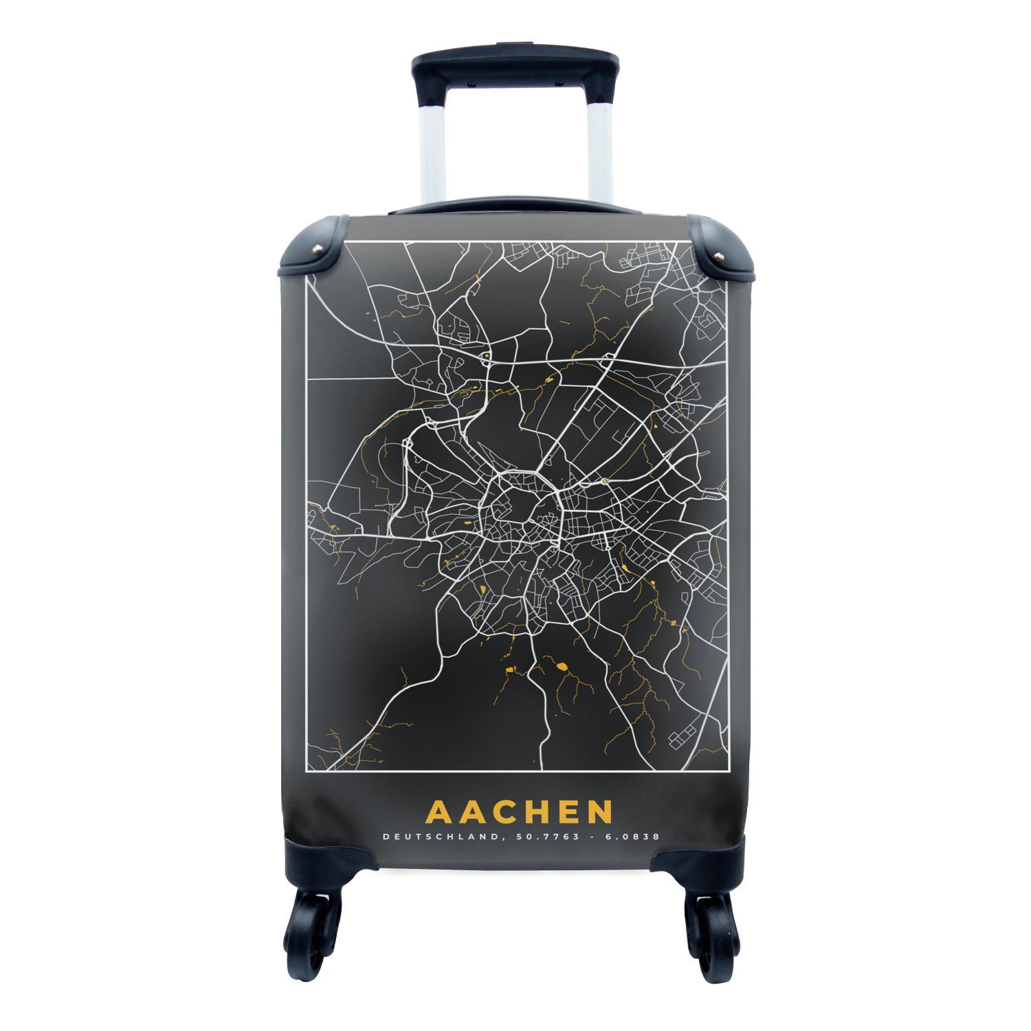 - mit MuchoWow Handgepäckkoffer - 4 Reisekoffer Reisetasche Aachen - - Gold Rollen, für Deutschland, Ferien, Karte Trolley, rollen, Handgepäck Stadtplan