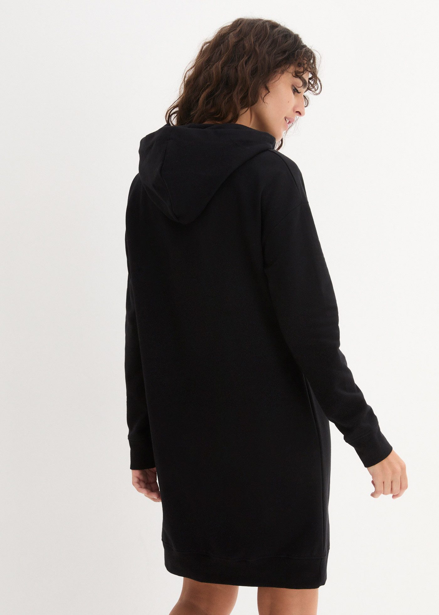 bonprix Sweatkleid mit Kapuze, aus Baumwolle und Viskose, lockere Passform