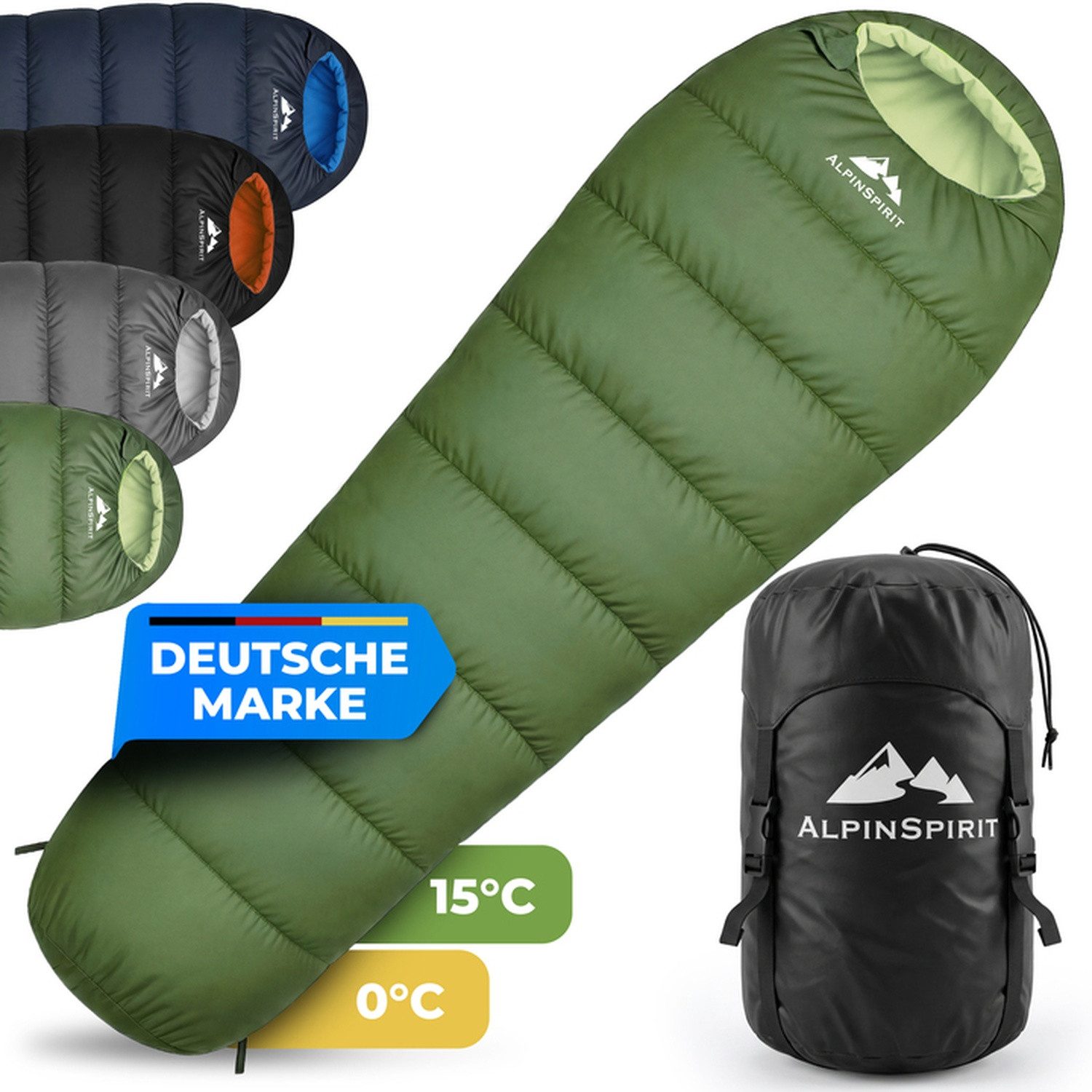 AlpinSpirit Mumienschlafsack [Ultraleicht] 3 Jahreszeiten Sommer & Winter, Packmaß, 210x75 cm (Festival, Trekking, Outdoor, Camping), 2 Wege Reißverschluss, 3 Jahreszeiten, Wasserabweisend
