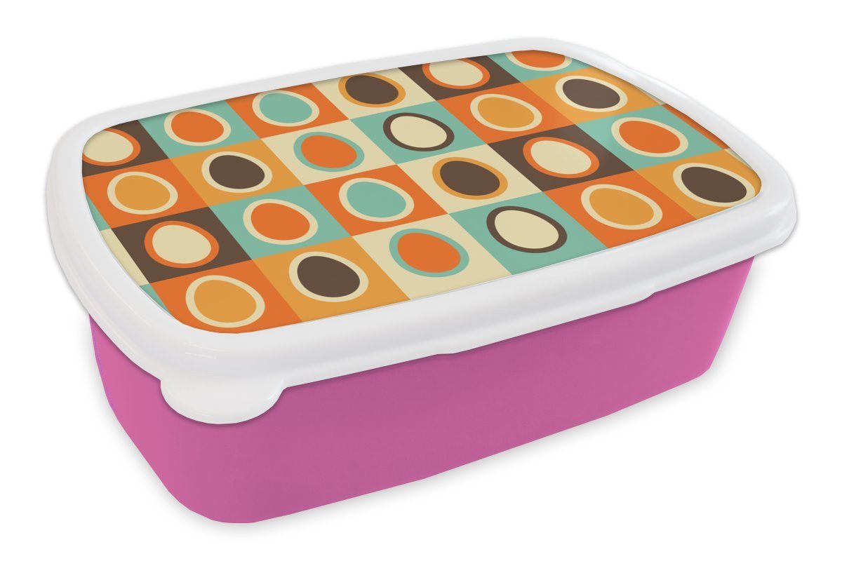 MuchoWow Lunchbox Retro - Muster - Ei, Kunststoff, (2-tlg), Brotbox für Erwachsene, Brotdose Kinder, Snackbox, Mädchen, Kunststoff rosa