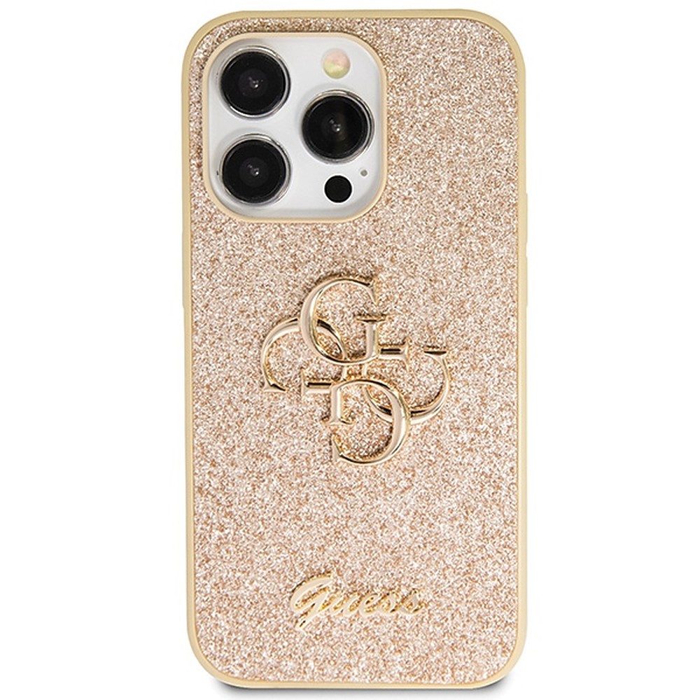 Guess Handyhülle Glitzerschale Schutzschale Smartphonehülle 6,1 Zoll, Glitzeroberfläche, großes 4G-Logo, Metall-Schriftzug