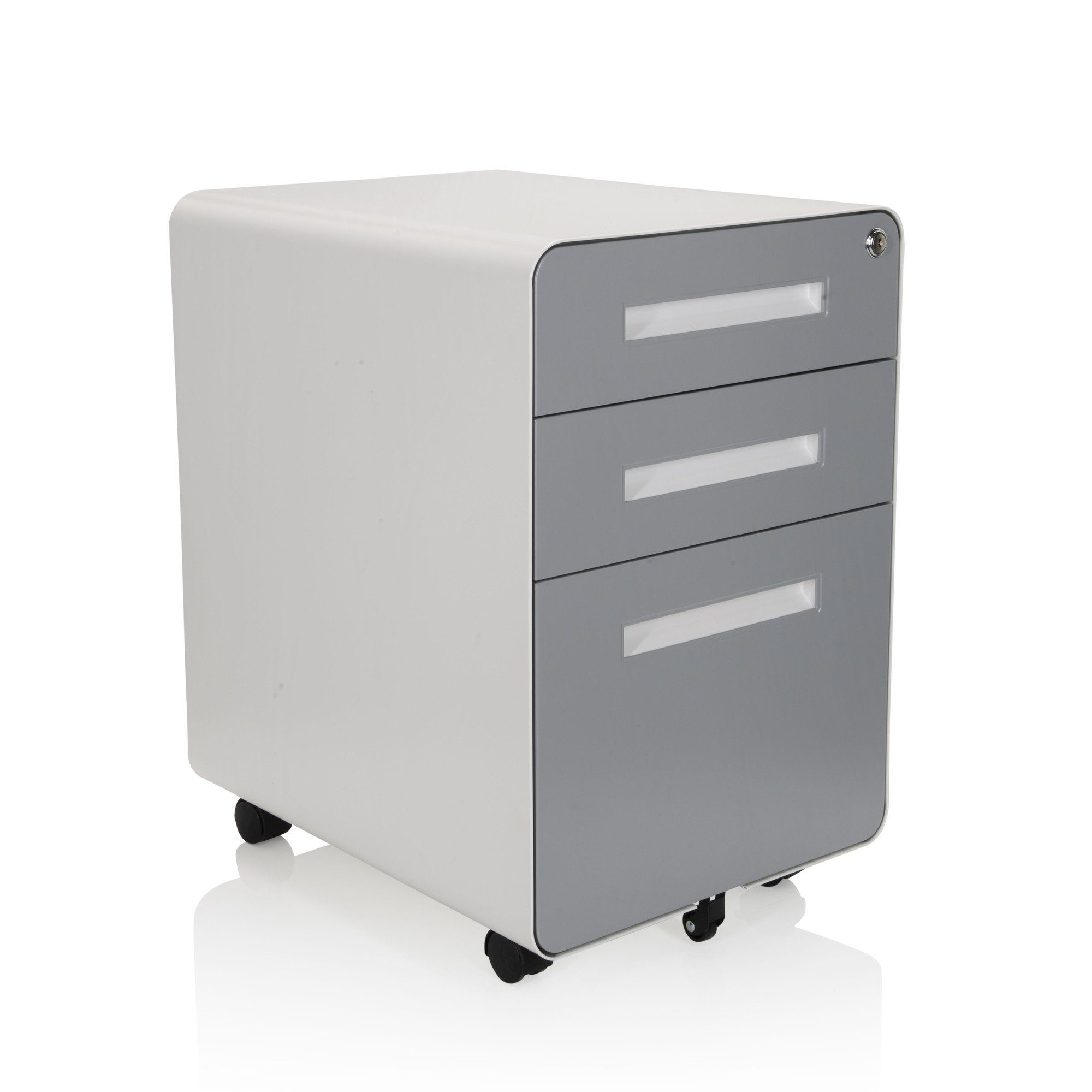 hjh PLUS Schubladenschrank Stahl, Schreibtisch COLOR OFFICE Weiß/Grau Rollcontainer I Rollcontainer
