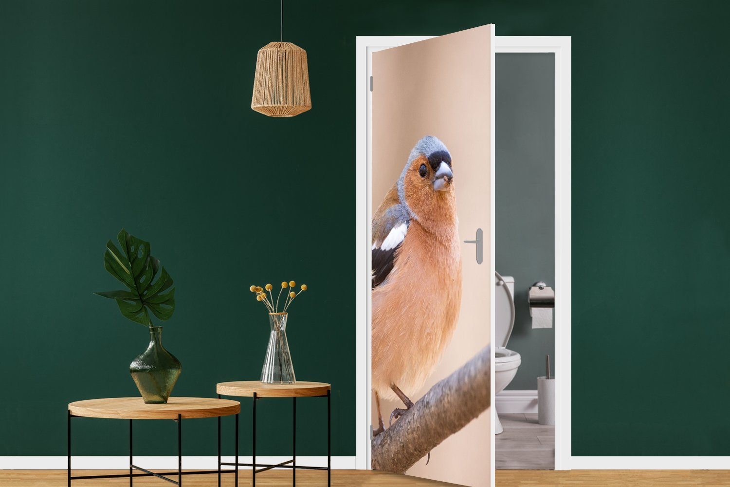 Tür, Fink, cm St), Fototapete für bedruckt, - MuchoWow Matt, Vogel Tiere (1 Türtapete - 75x205 Türaufkleber,