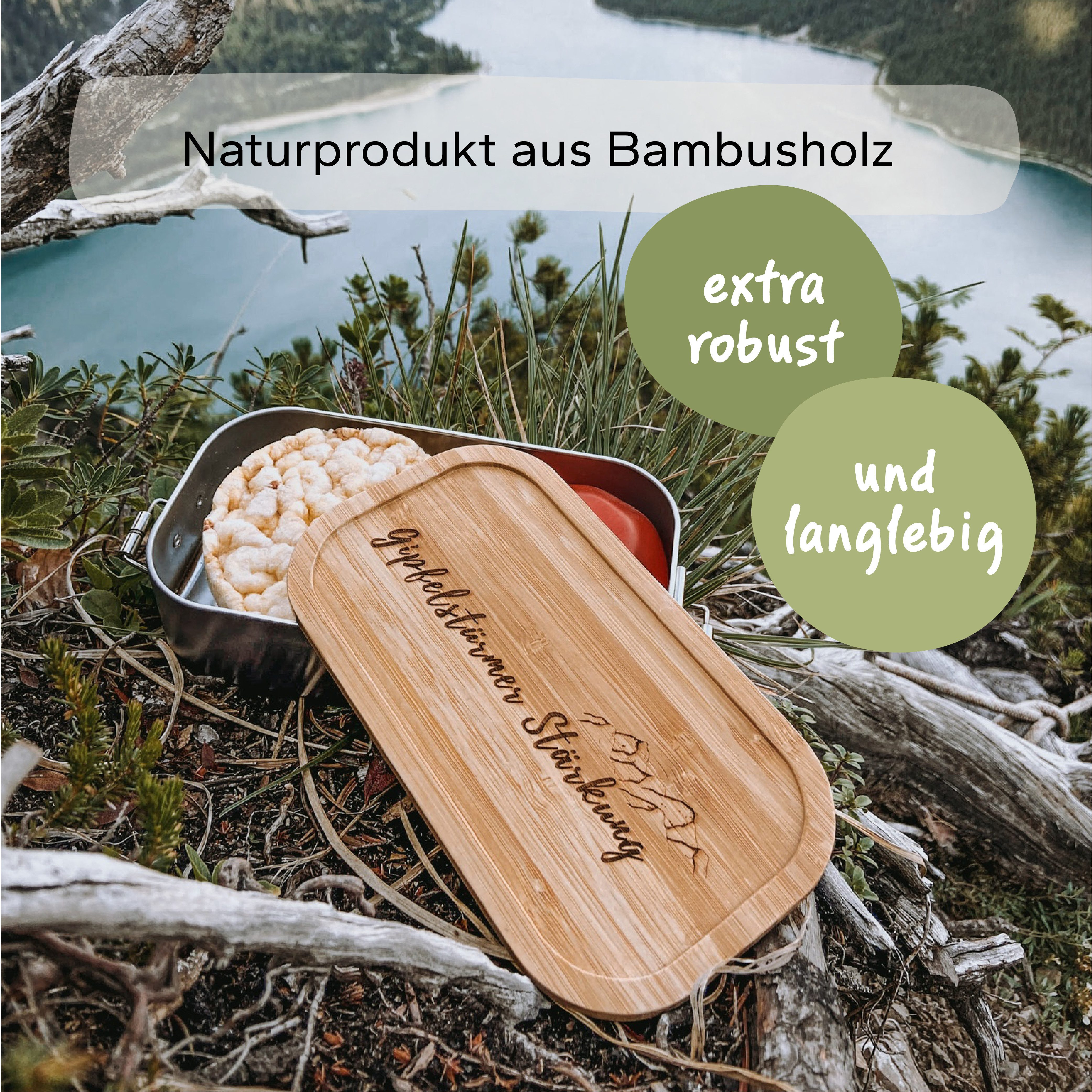 Gipfelgaudi Lunchbox Brotdose Edelstahl, Holzdeckel, Lunchbox für Kinder Erwachsene, (1-tlg)