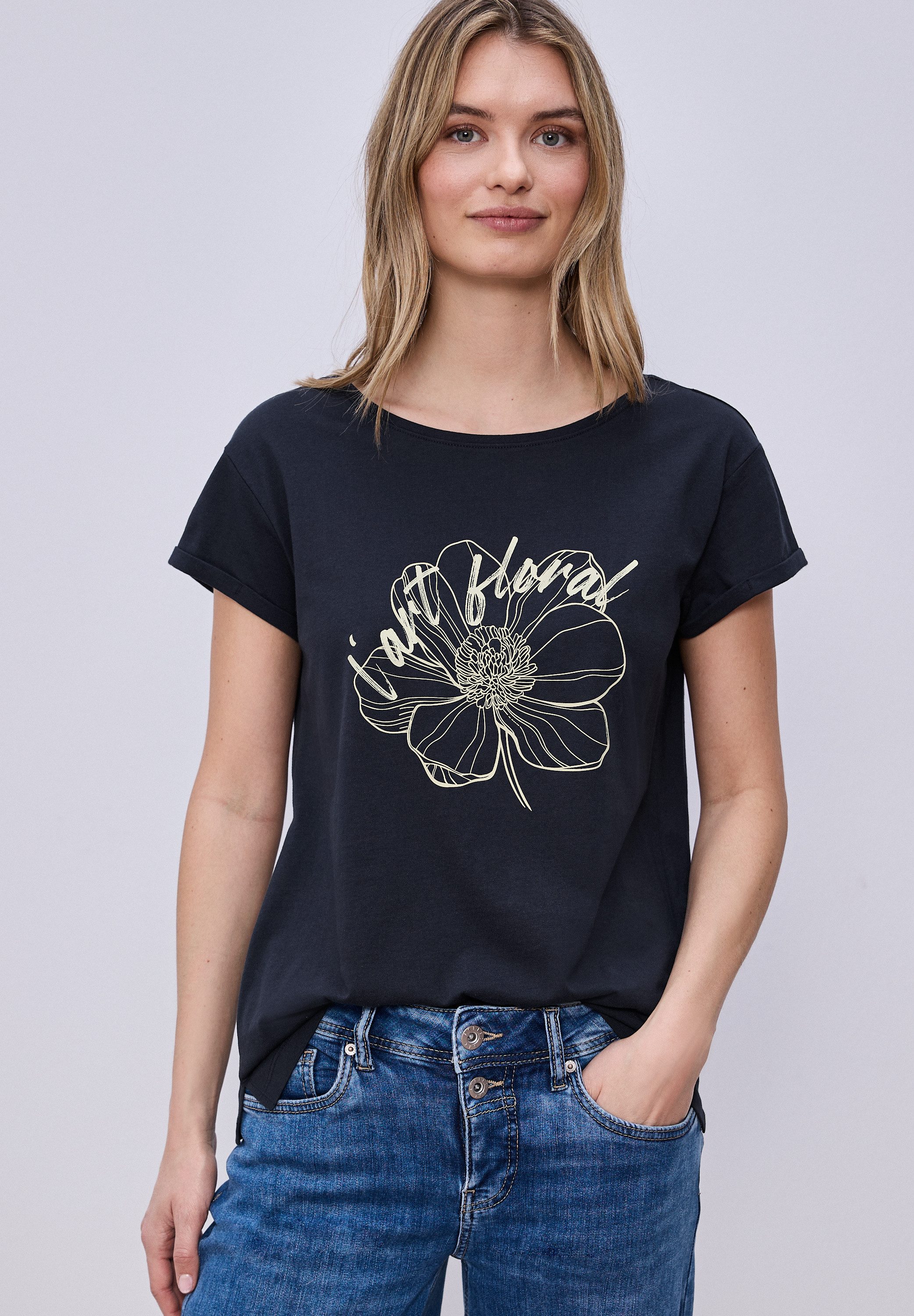 STREET ONE Rundhalsshirt Sommershirt mit floralem Artwork