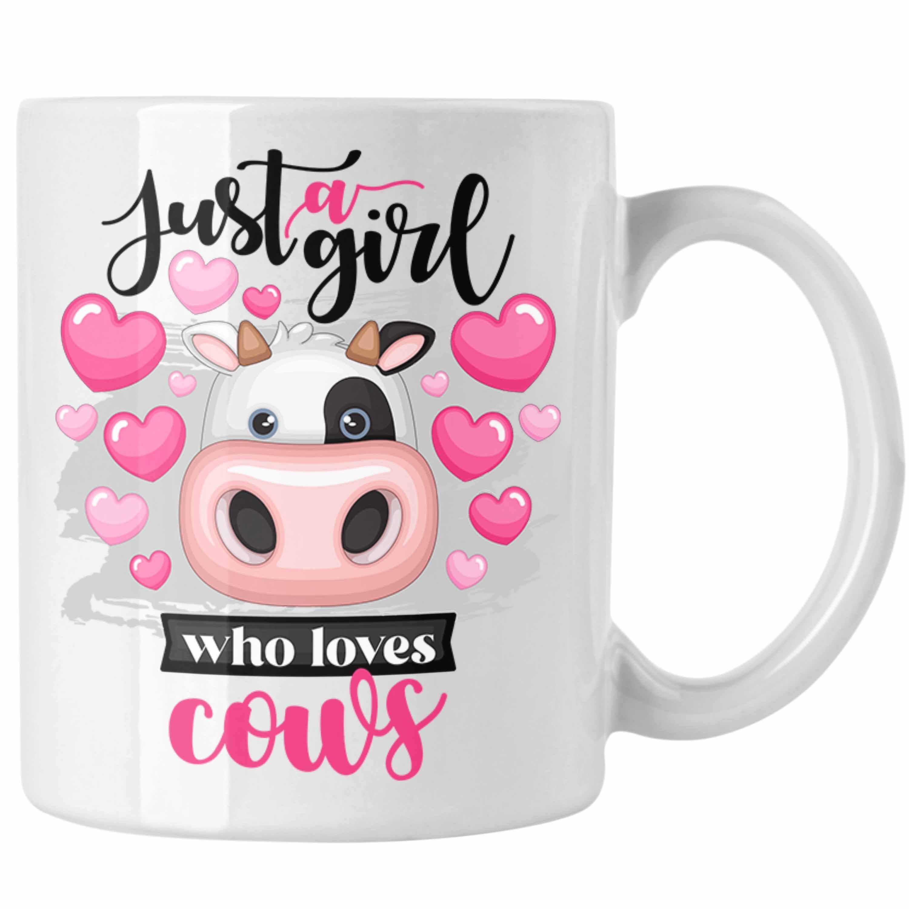Trendation Tasse Kühe Tasse Geschenk Just A Girl Who Loves Cows Geschenkidee Kuhliebhab Weiss