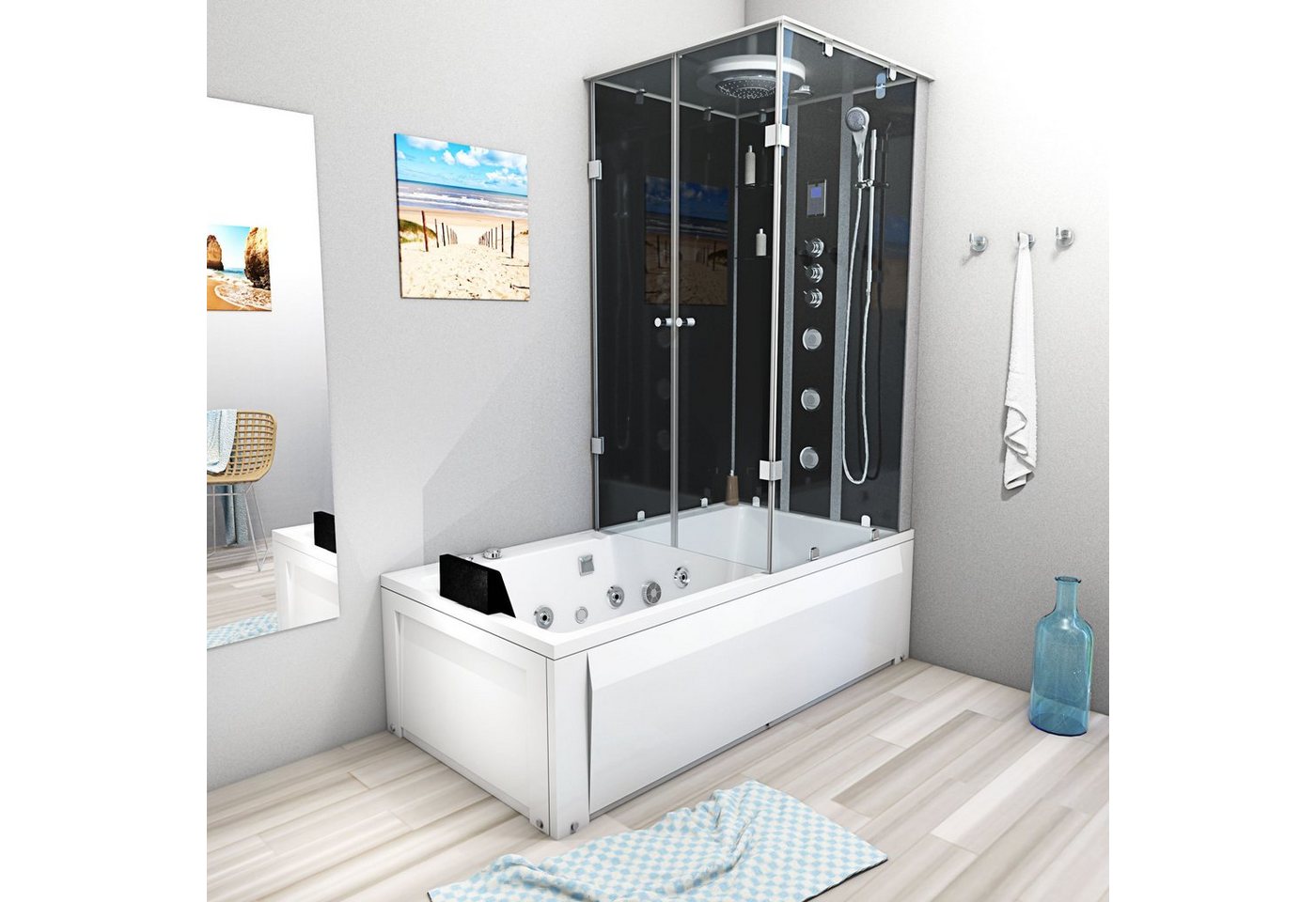 Thumbnail - AcquaVapore Grossraumdusche Whirlpool Dusche Kombination K05-L33-WP Duschtempel 180x90 cm, Sicherheitsglas ESG, inklusiv...