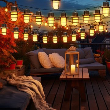 etc-shop LED Solarleuchte, LED-Leuchtmittel fest verbaut, Warmweiß, Außen Solar Lichterkette Garten Balkon Beleuchtung 16x LED Laterne